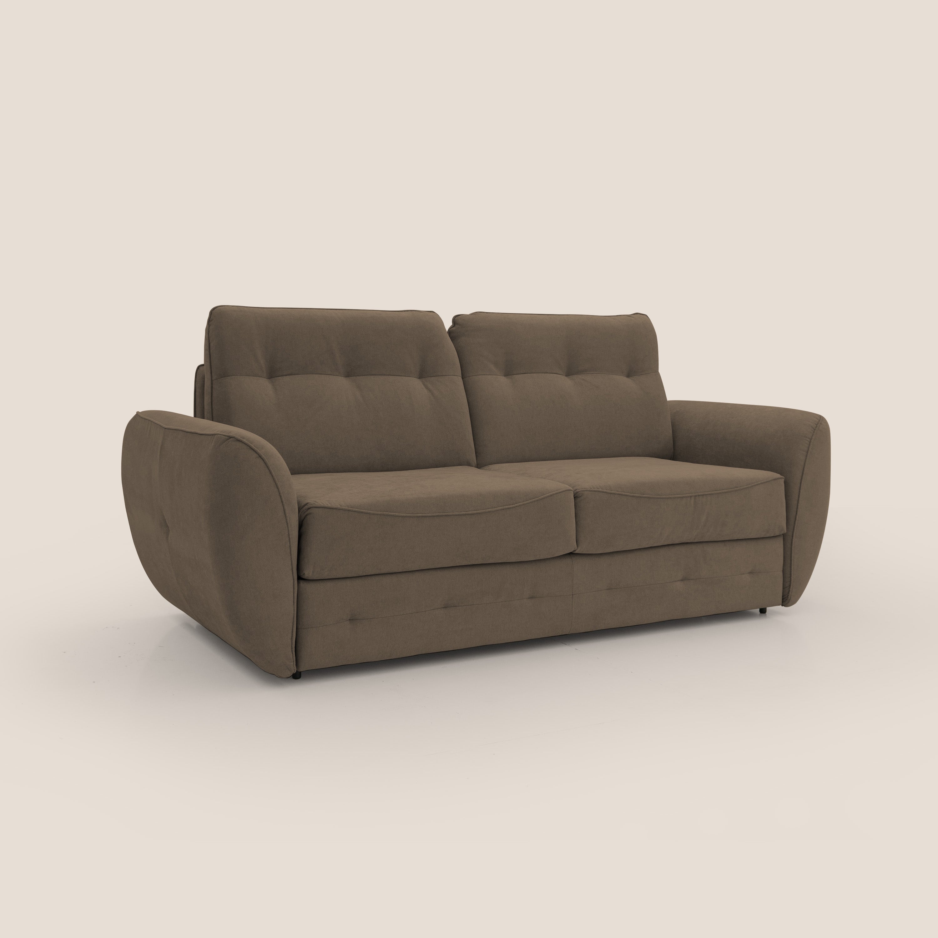 Zeus Divano letto scandinavo con schienale alto in tessuto impermeabile T02 marrone - divani.store