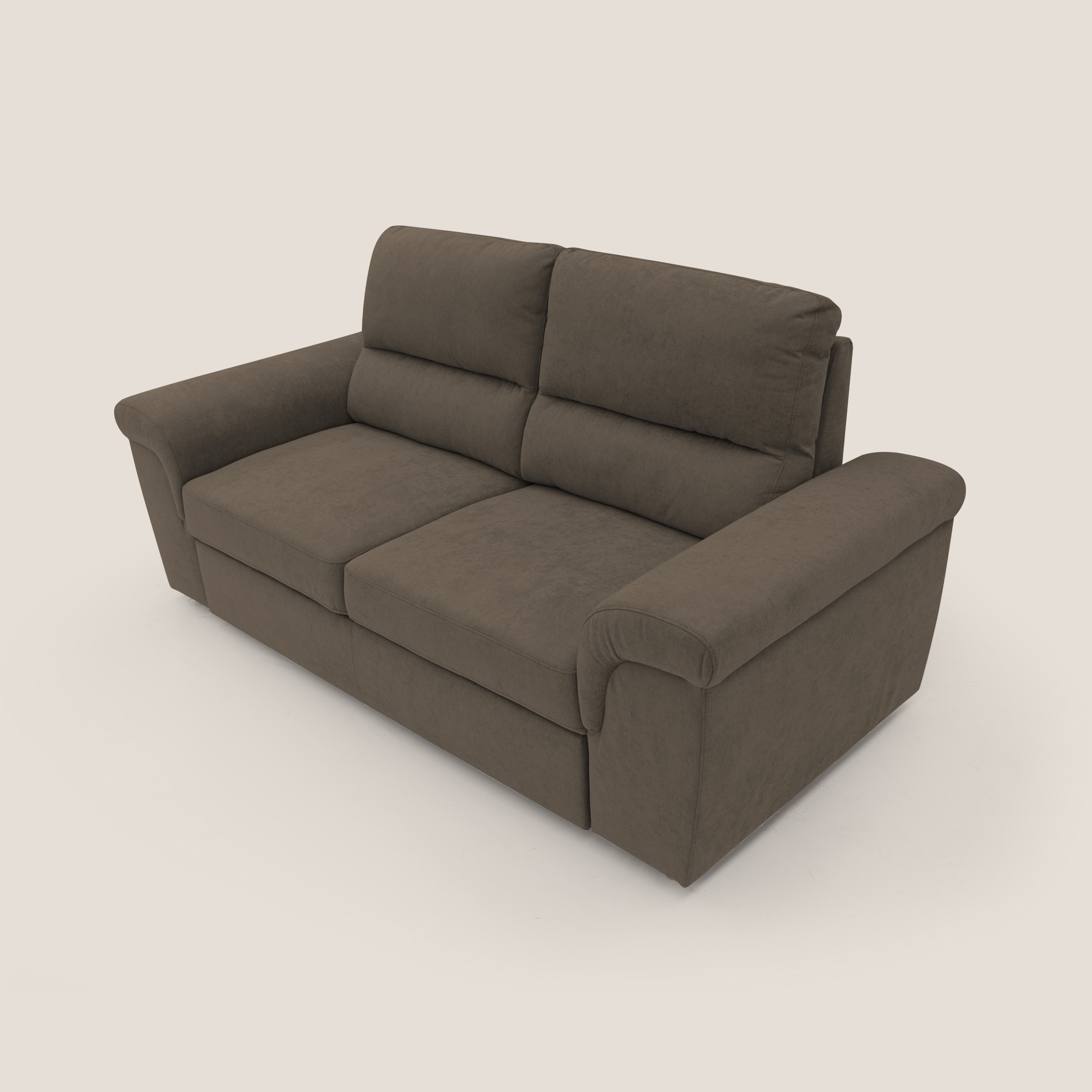 Minerva divano con pouf estraibile poggiapiedi in tessuto morbido impermeabile T02 marrone - divani.store