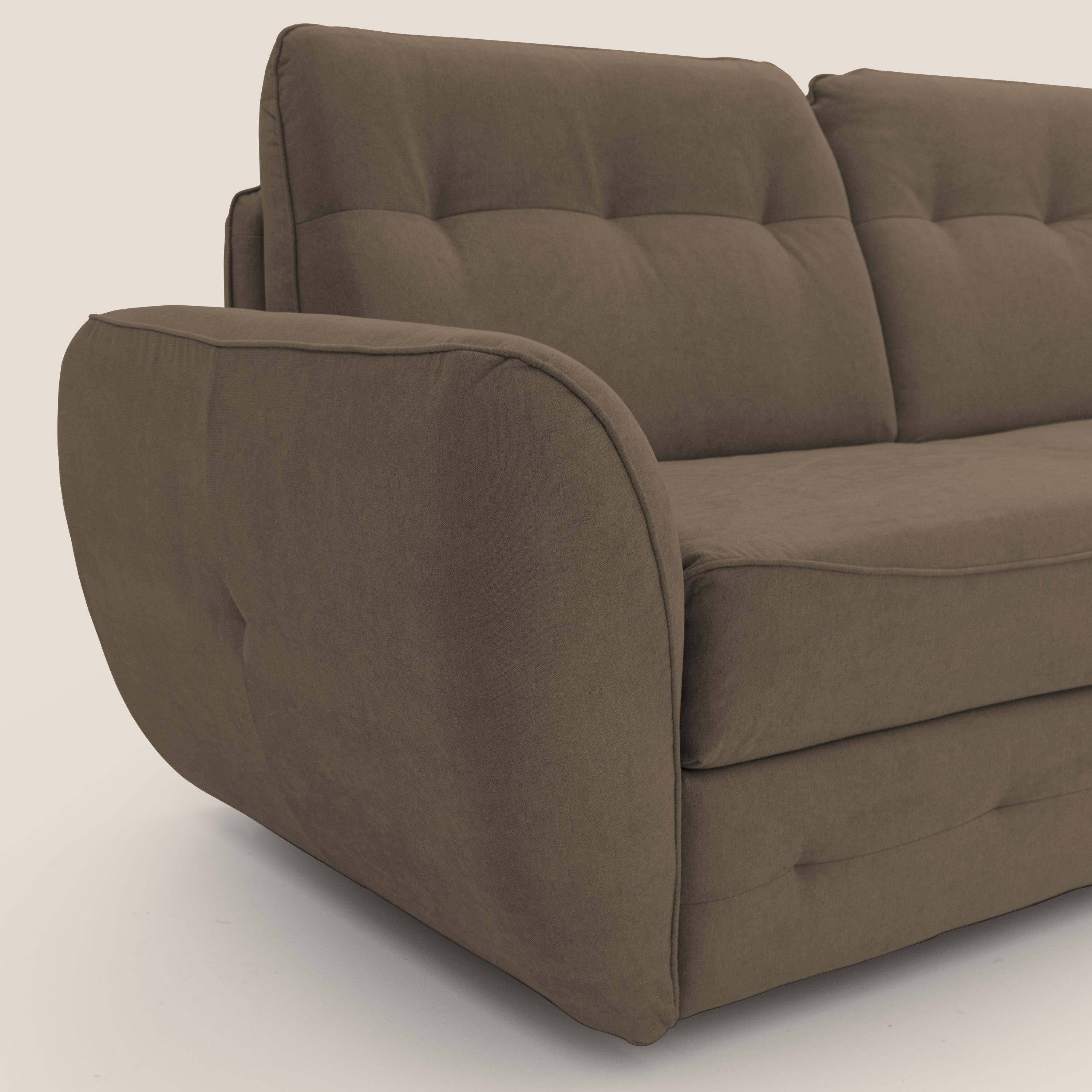 Zeus Divano letto scandinavo con schienale alto in tessuto impermeabile T02 marrone - divani.store