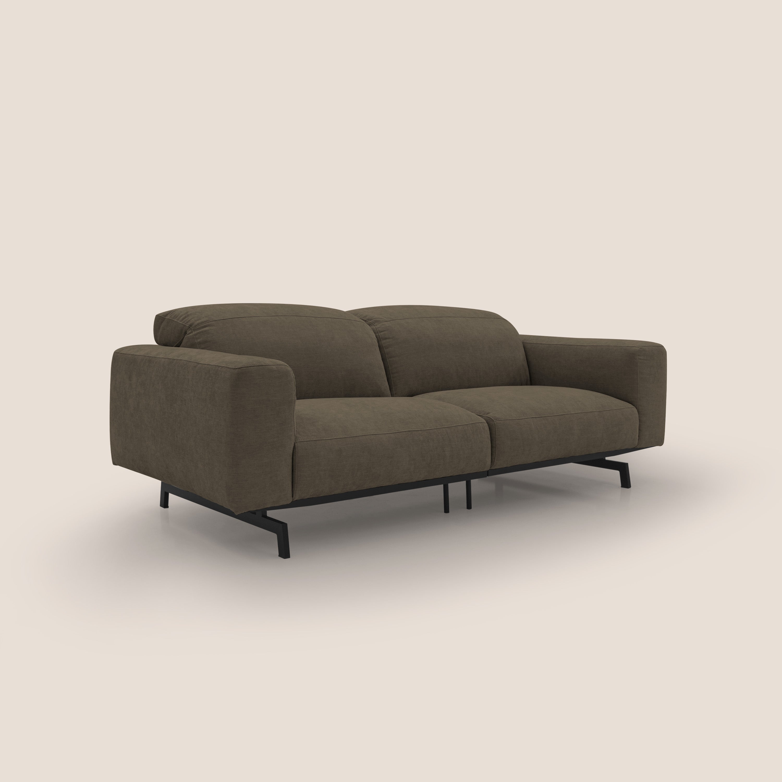 Sakura divano in piuma d'oca modulare componibile in morbido tessuto fiammato impermeabile T14 marrone - divani.store