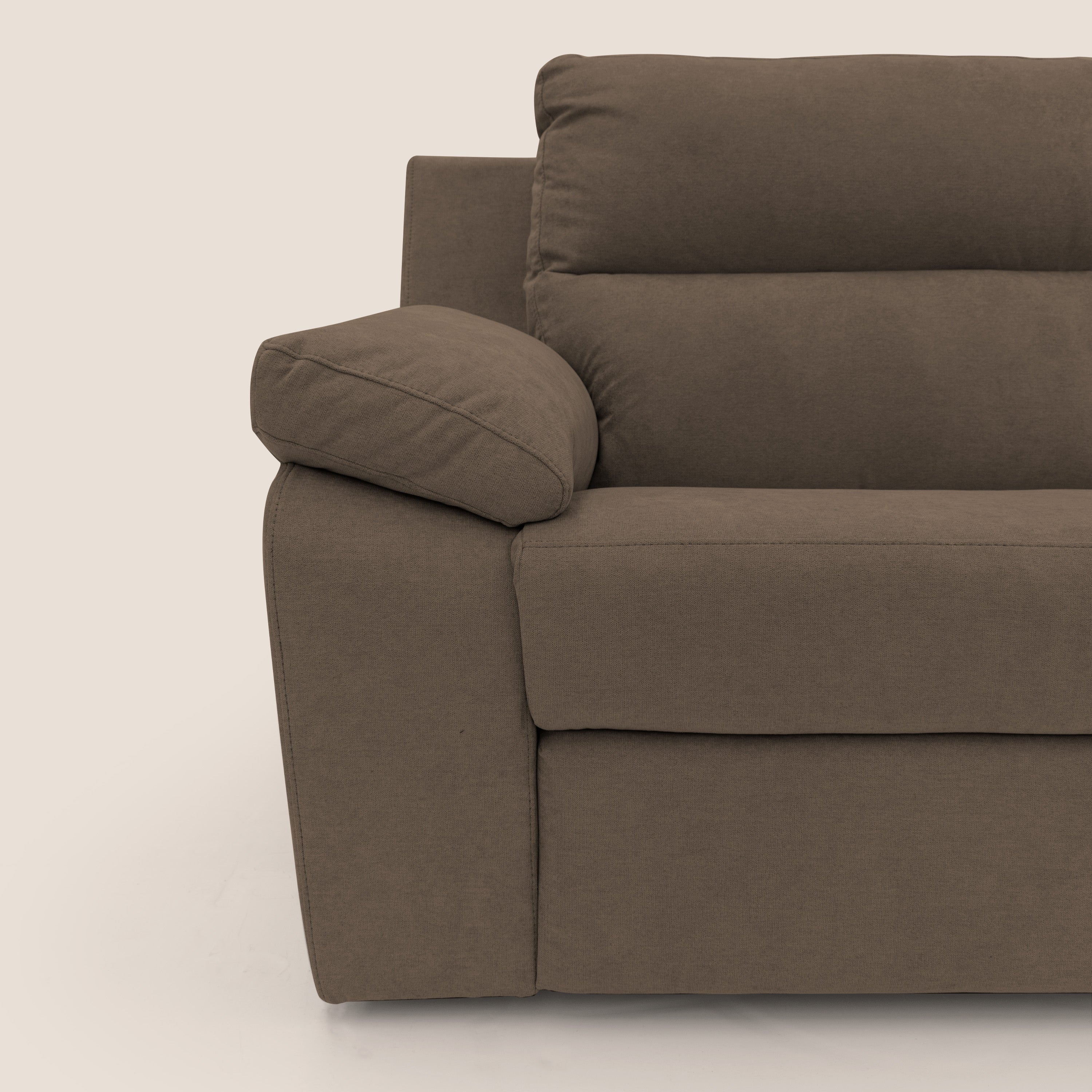 Romeo Divano relax con recliner elettrico in morbido tessuto impermeabile T02 marrone - divani.store