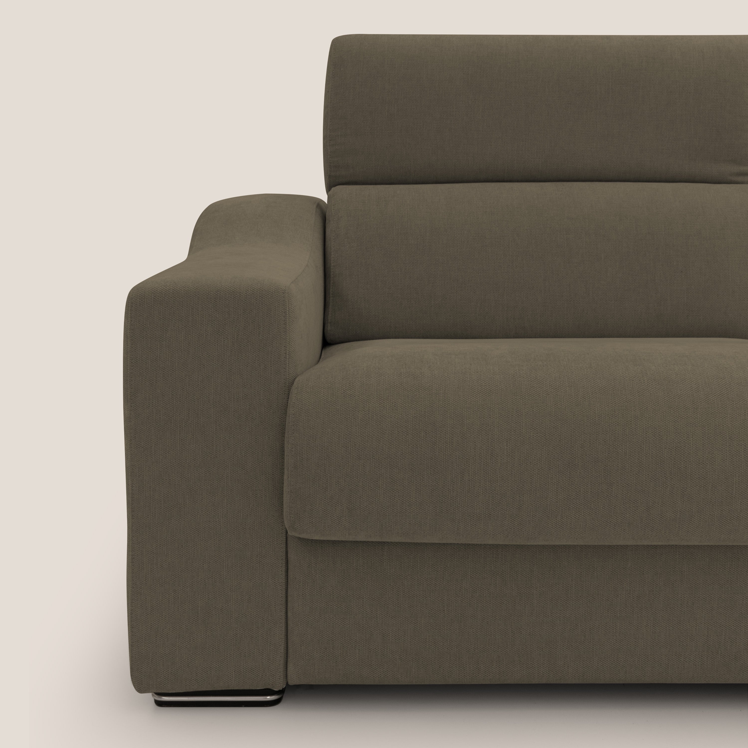 Bomber divano letto matrimoniale con poggiatesta in tessuto impermeabile T14 marrone - divani.store
