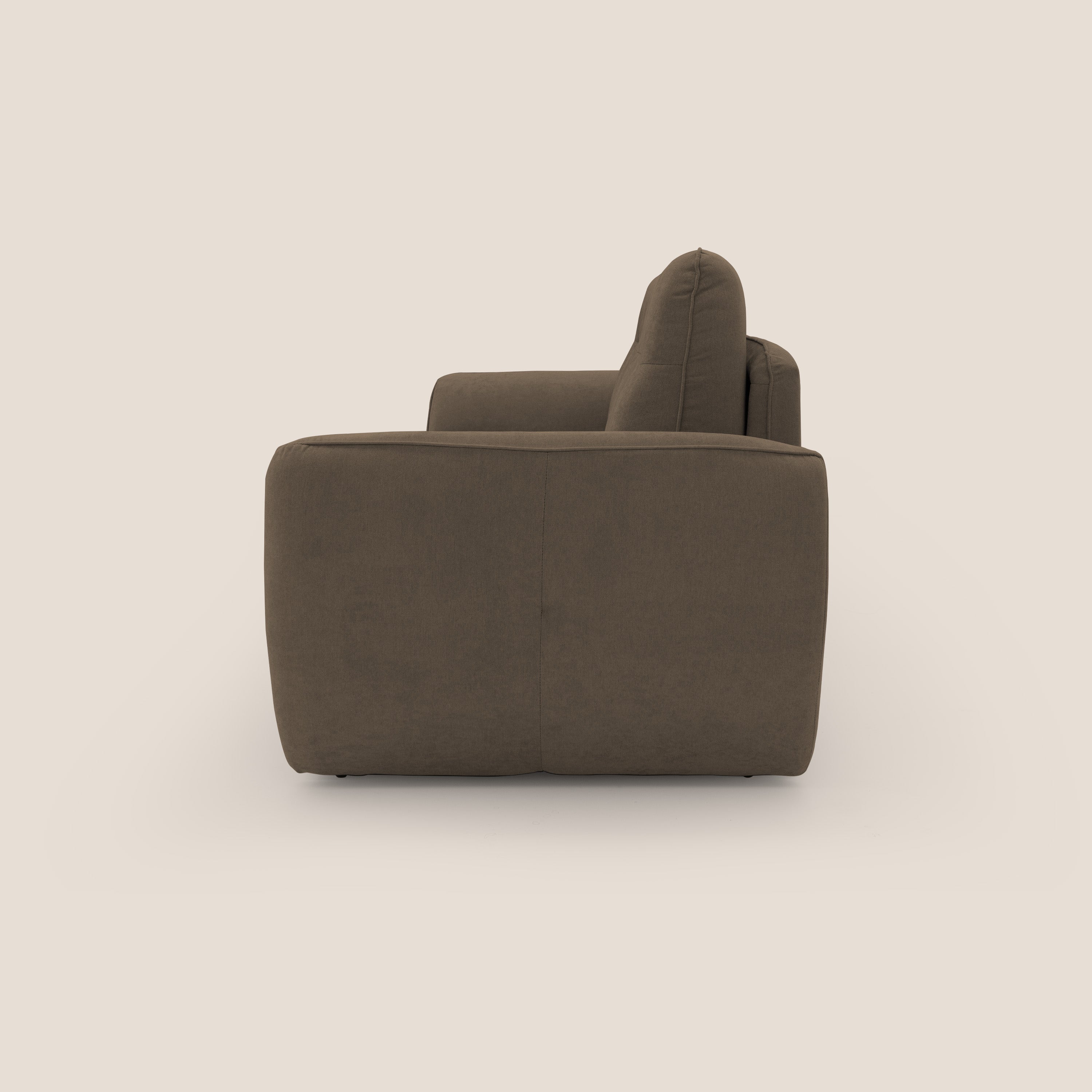 Zeus Divano letto scandinavo con schienale alto in tessuto impermeabile T02 marrone - divani.store