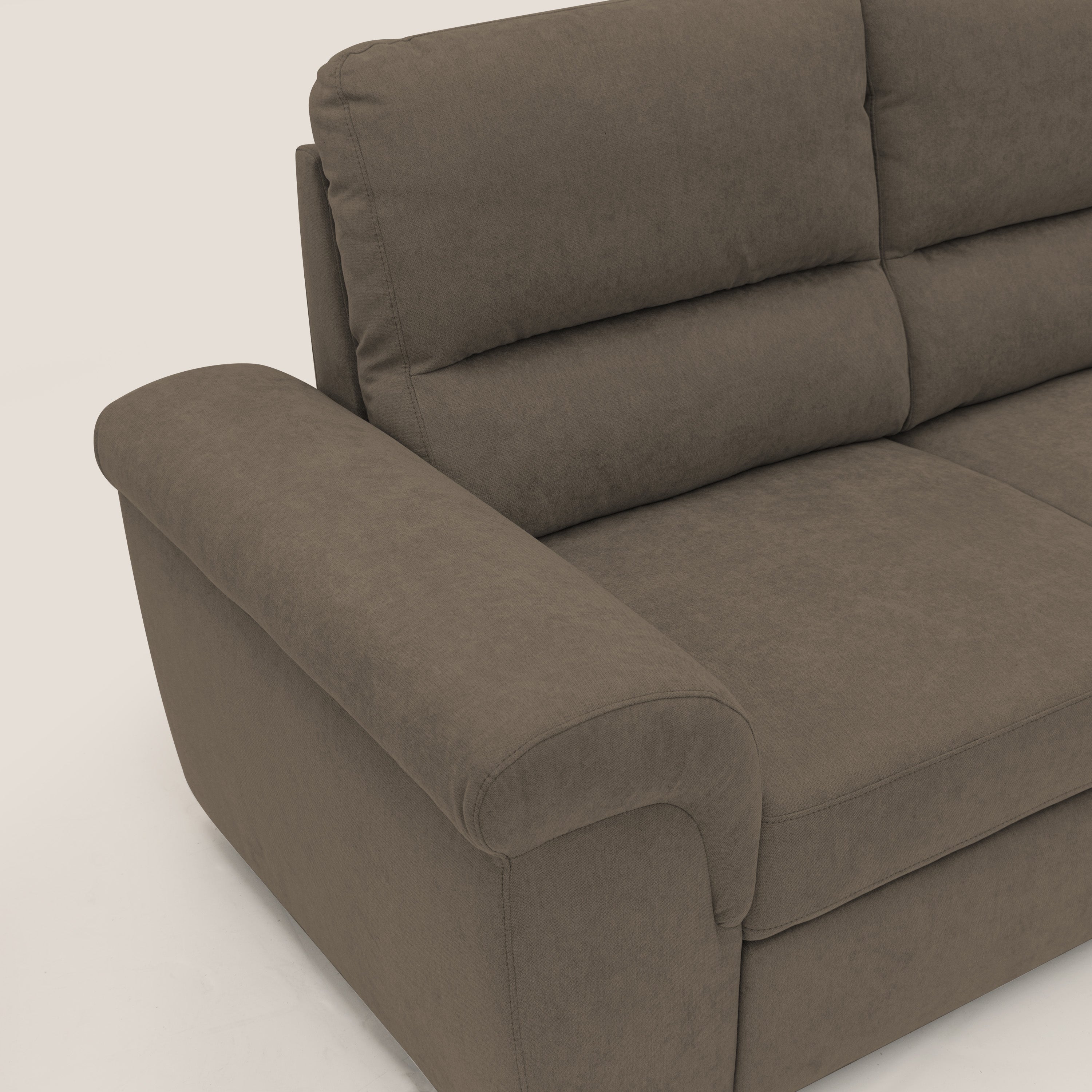Minerva divano con pouf estraibile poggiapiedi in tessuto morbido impermeabile T02 marrone - divani.store