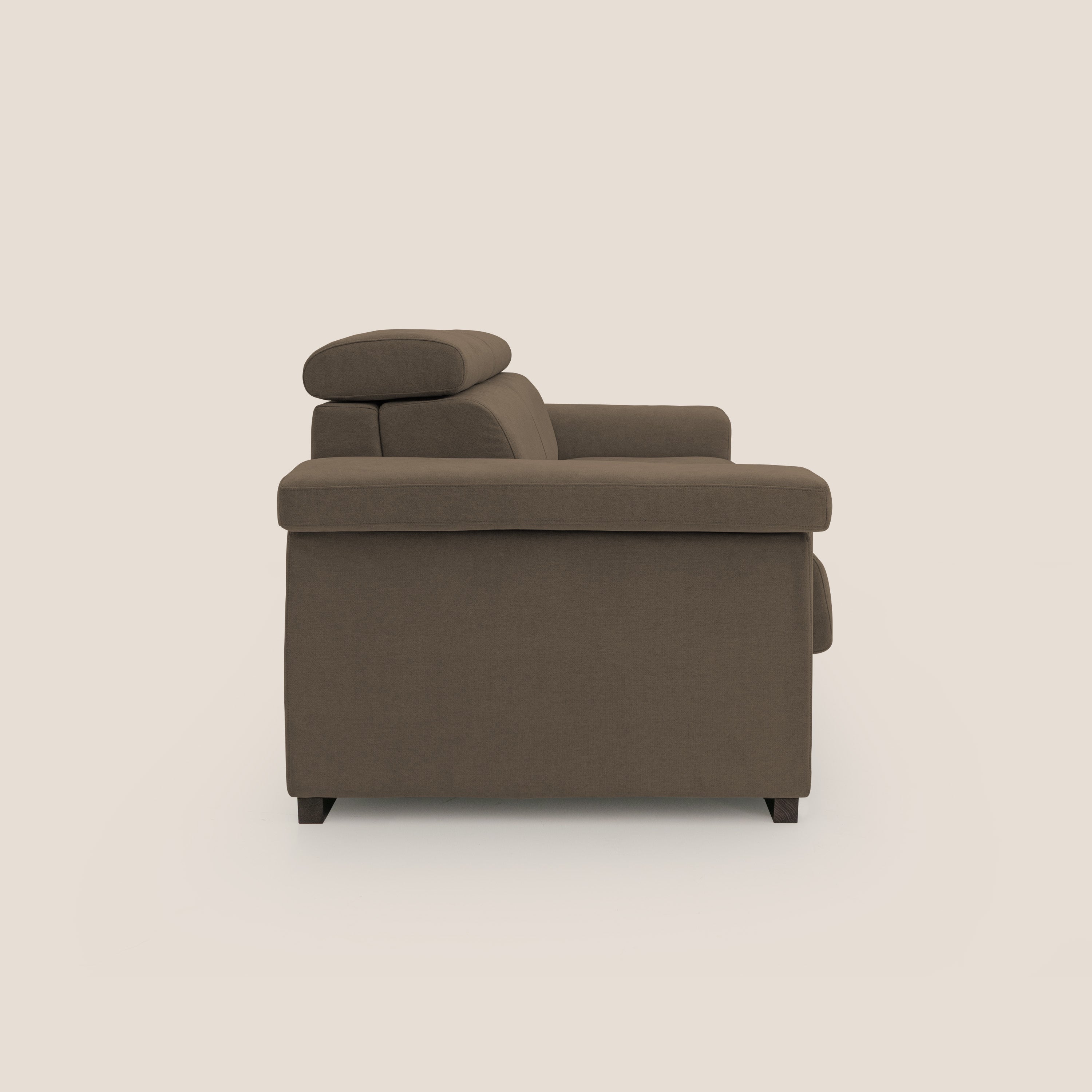 Bjorn divano letto sfoderabile con materasso H18 cm e poggiatesta reclinabili in tessuto impermeabile T02 marrone - divani.store