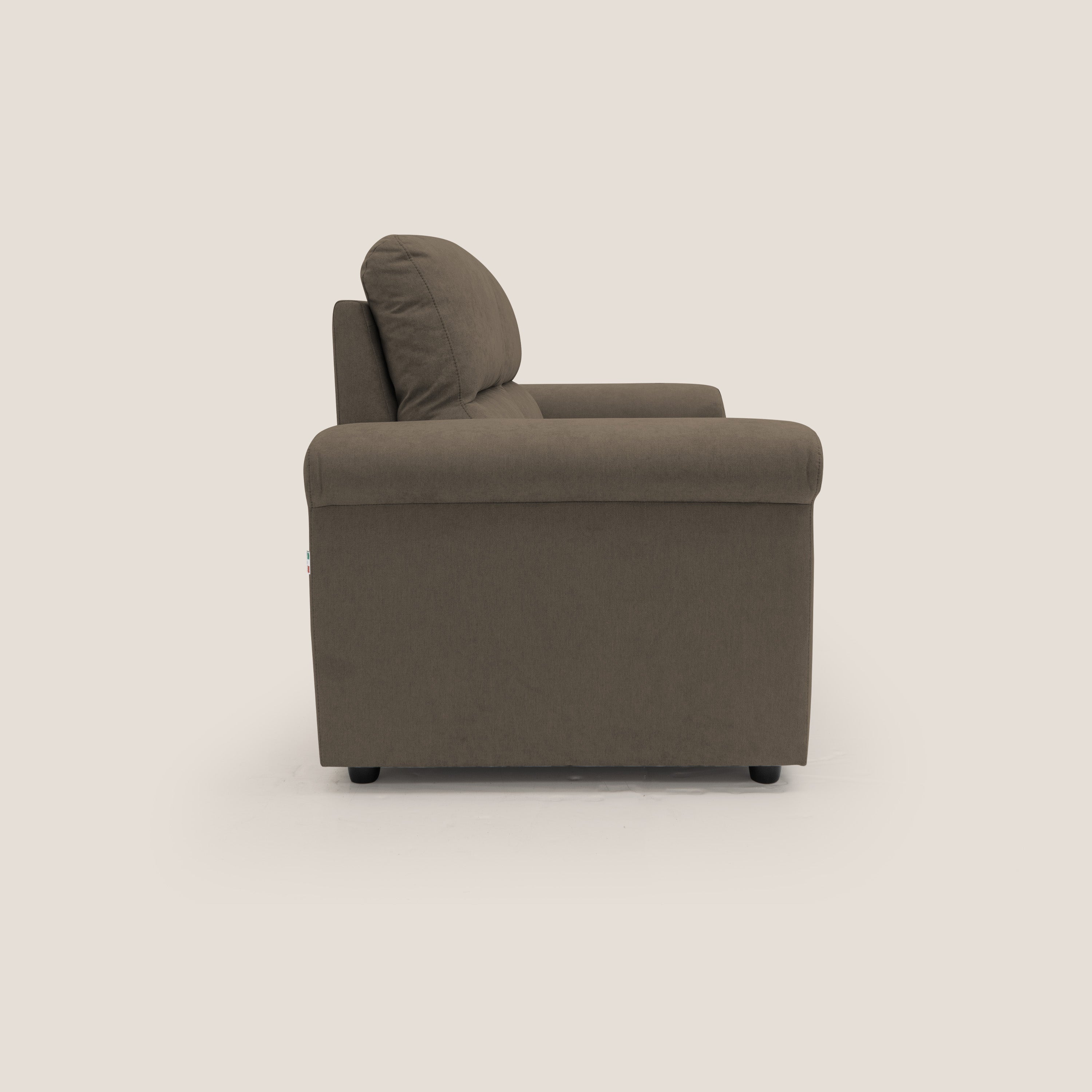 Minerva divano con pouf estraibile poggiapiedi in tessuto morbido impermeabile T02 marrone - divani.store