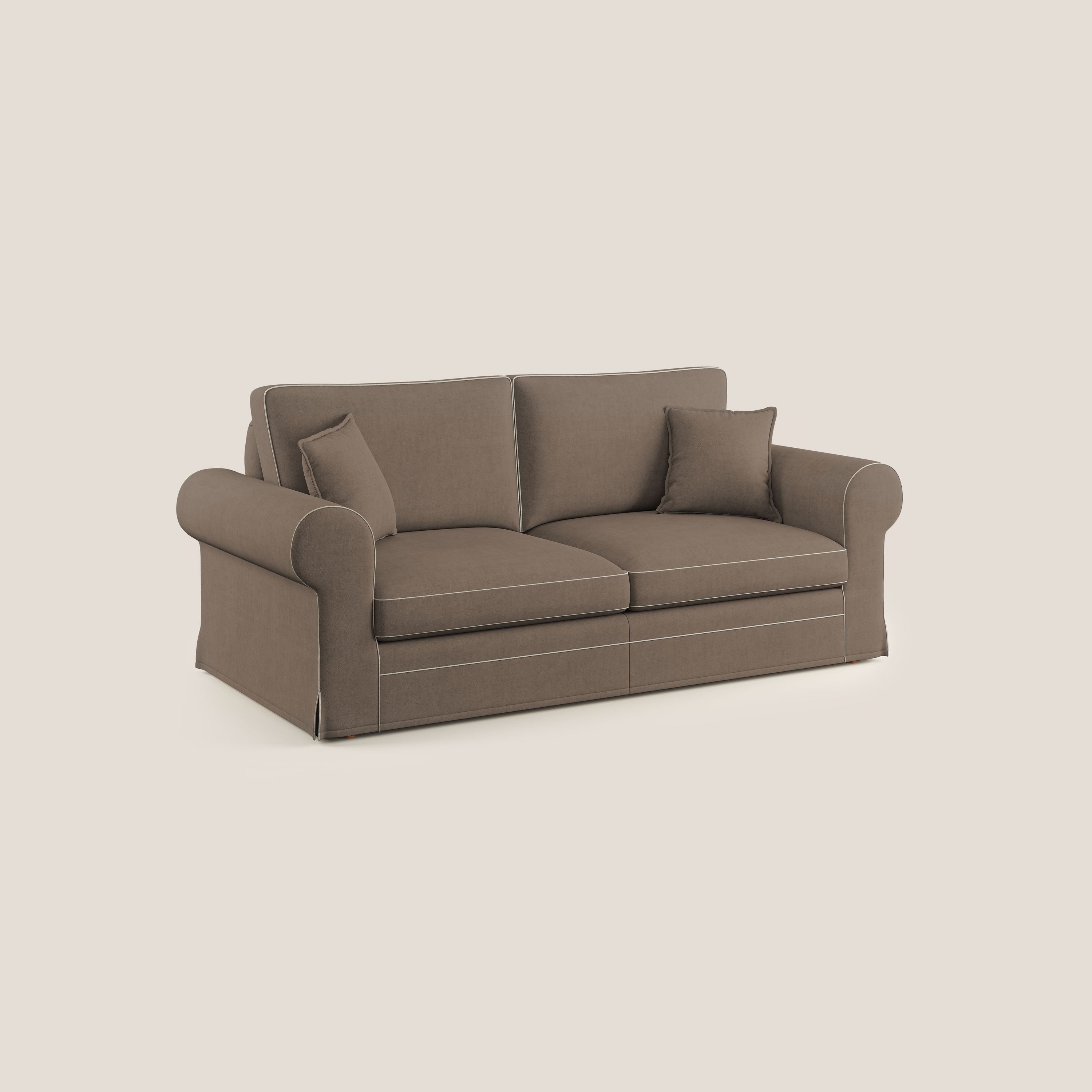Lady divano classico bicolore in piuma d'oca realizzato con tessuto impermeabile T02 marrone - panna - divani.store