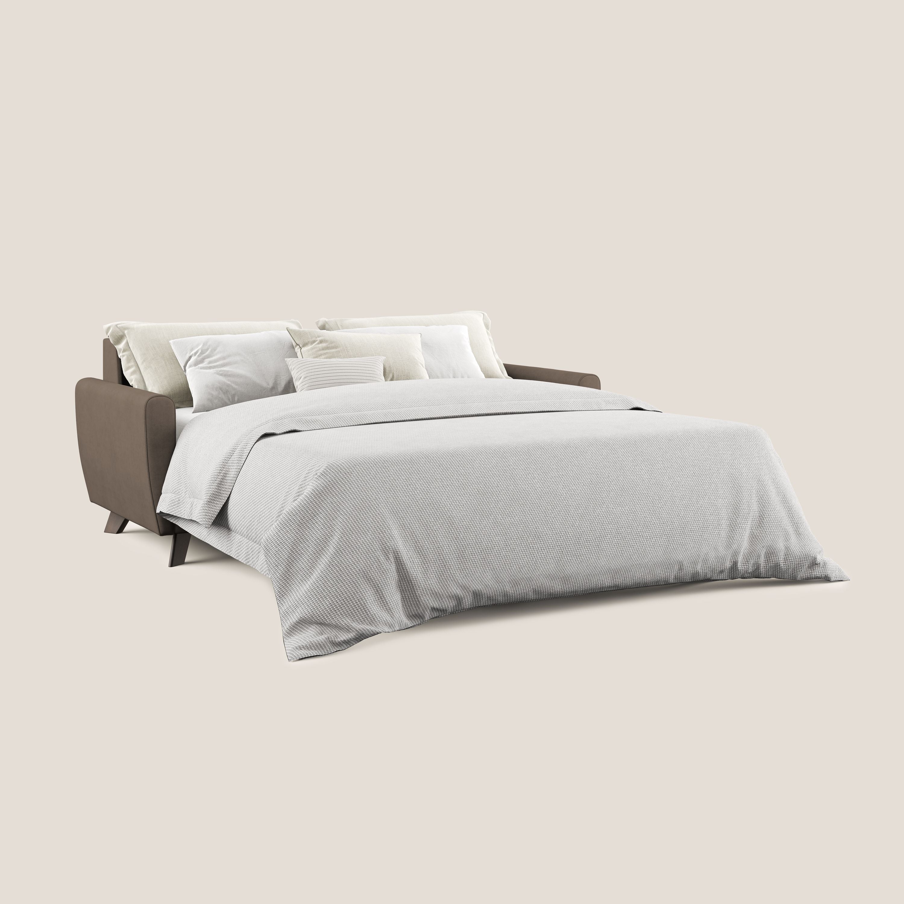 Callisto Divano letto matrimoniale in tessuto morbido impermeabile T02 marrone - divani.store