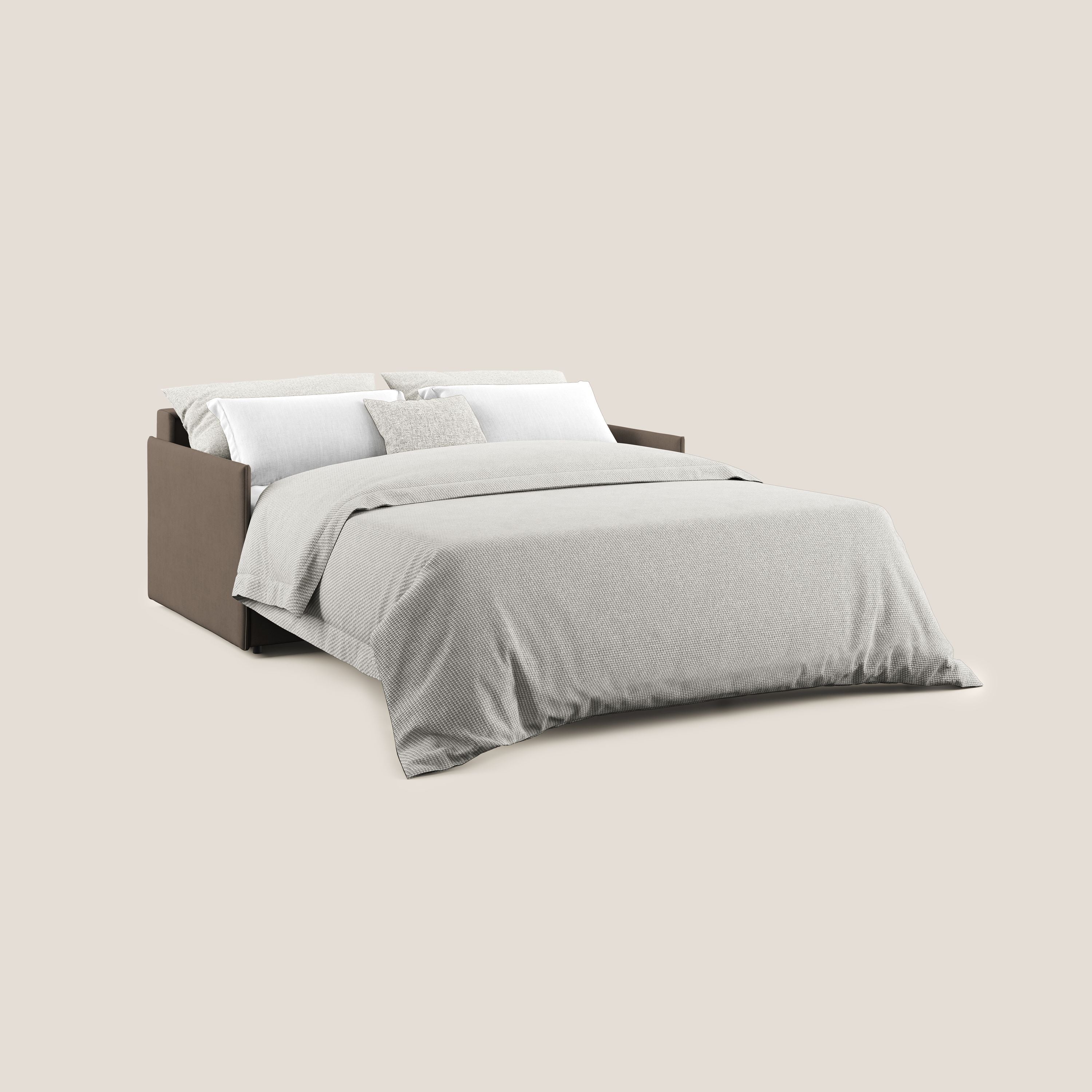 Evans Divano letto in morbido tessuto impermeabile T02 marrone - divani.store