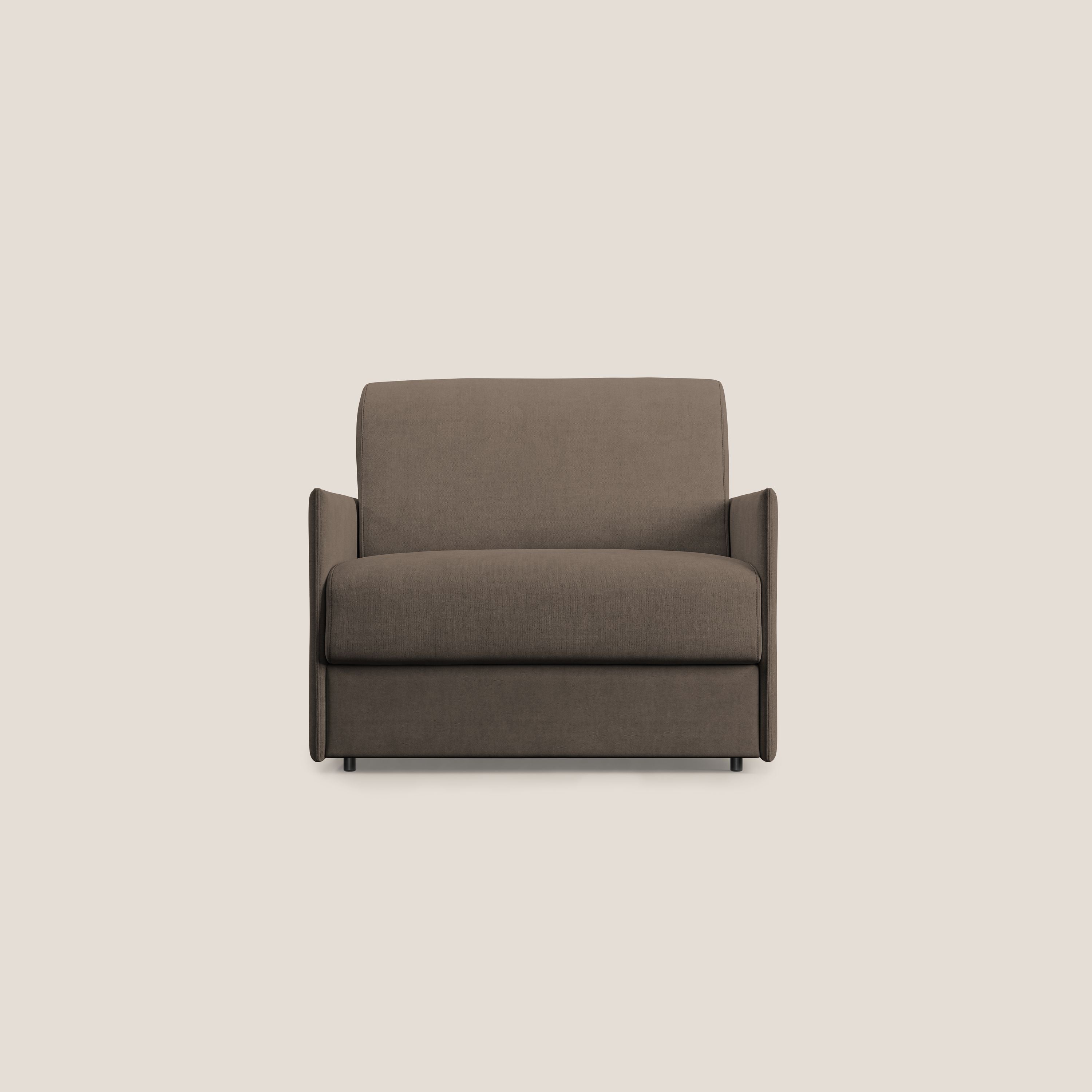 Evans poltrona letto in morbido tessuto impermeabile T02 marrone - divani.store