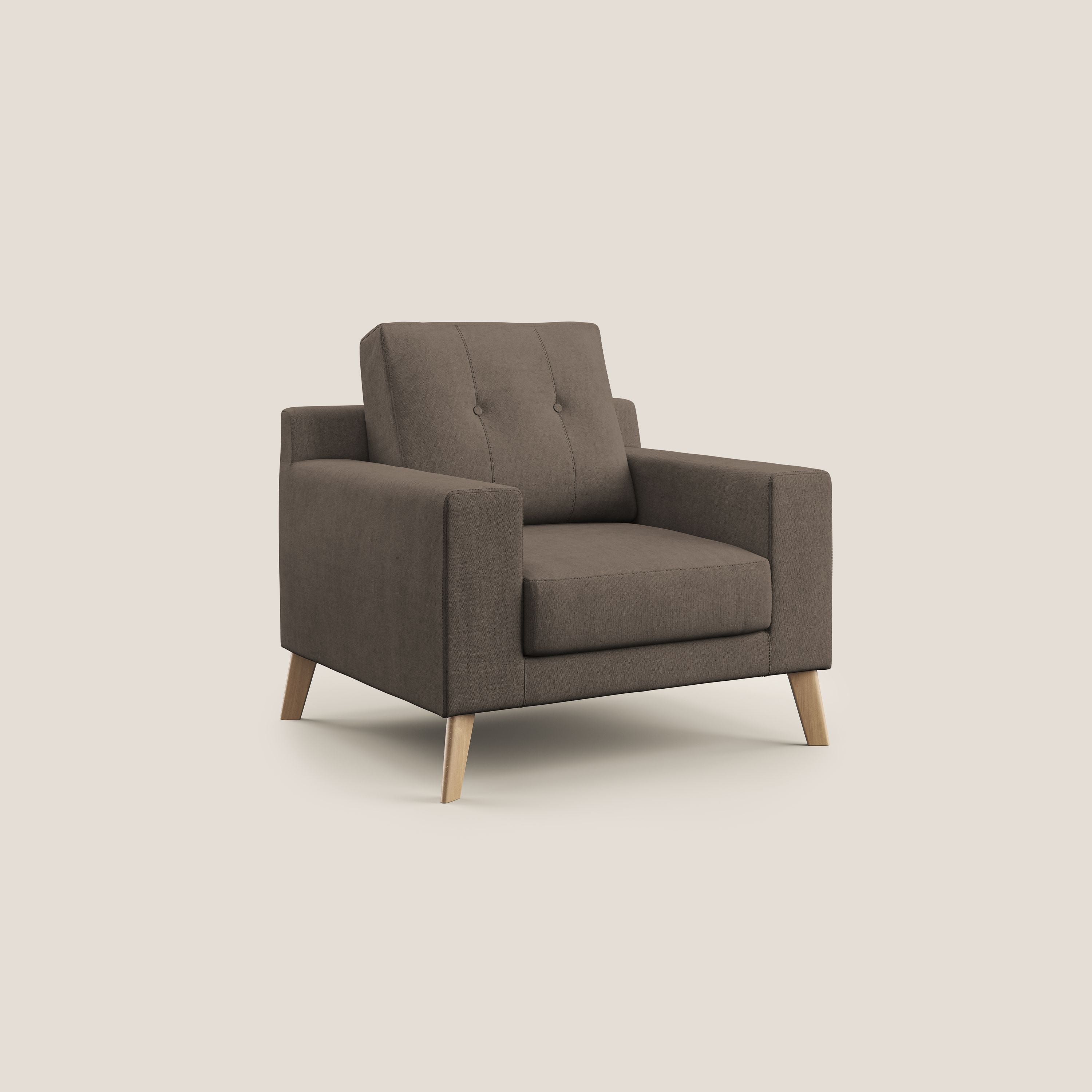 Danish poltroncina in tessuto morbido impermeabile T02 marrone - divani.store
