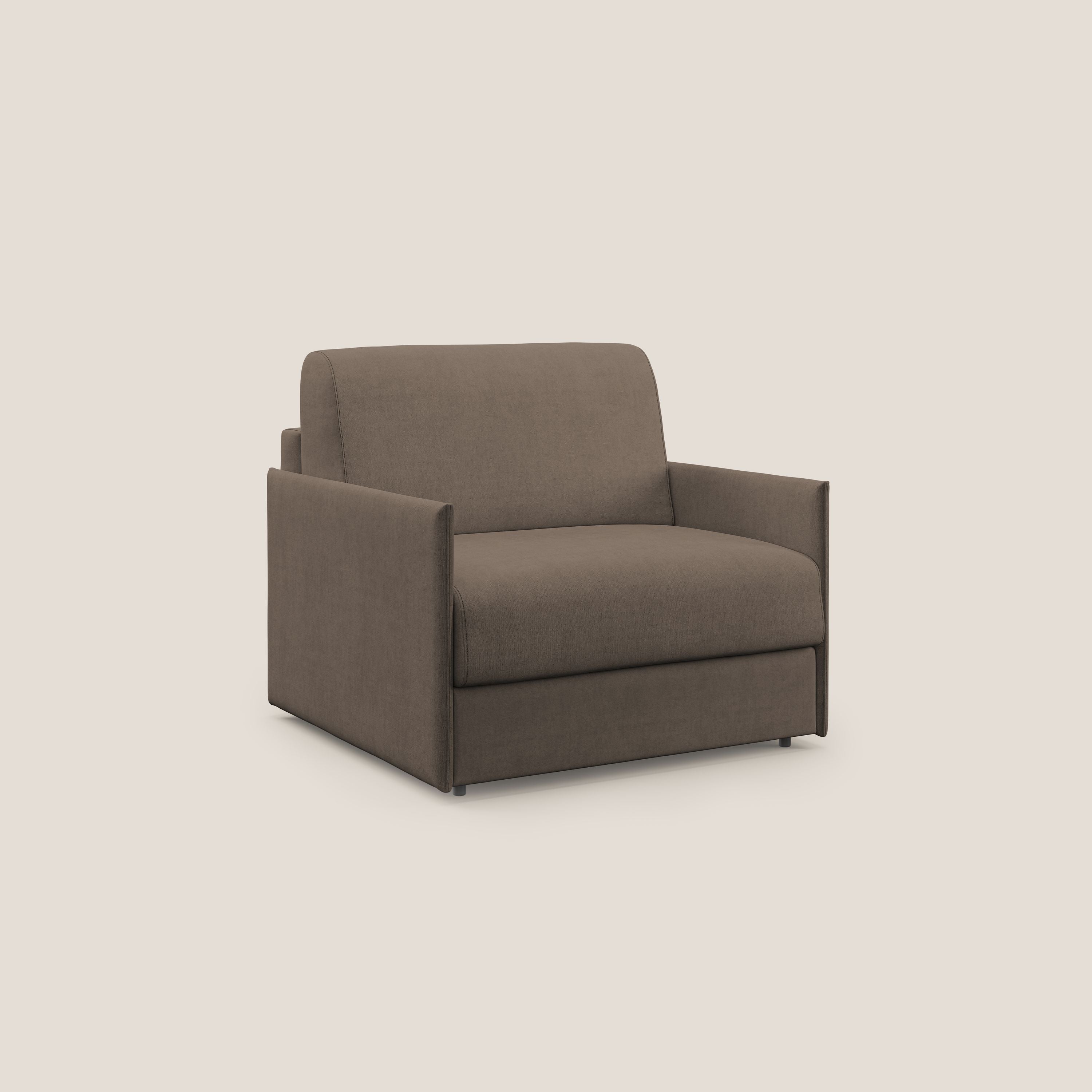 Evans poltrona letto in morbido tessuto impermeabile T02 marrone - divani.store