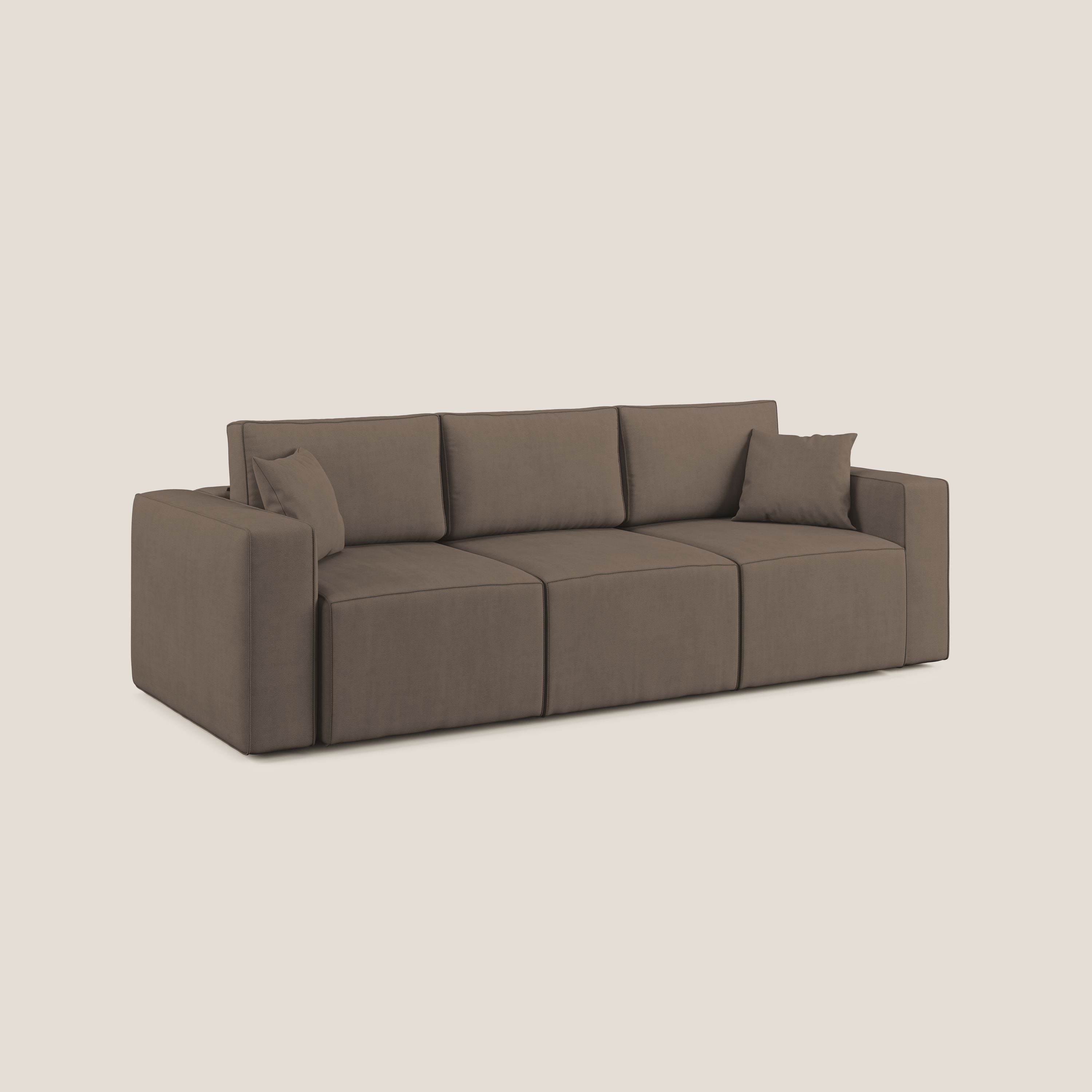 Morfeo divano con 3 sedute estraibili in morbido tessuto impermeabile T02 marrone - divani.store