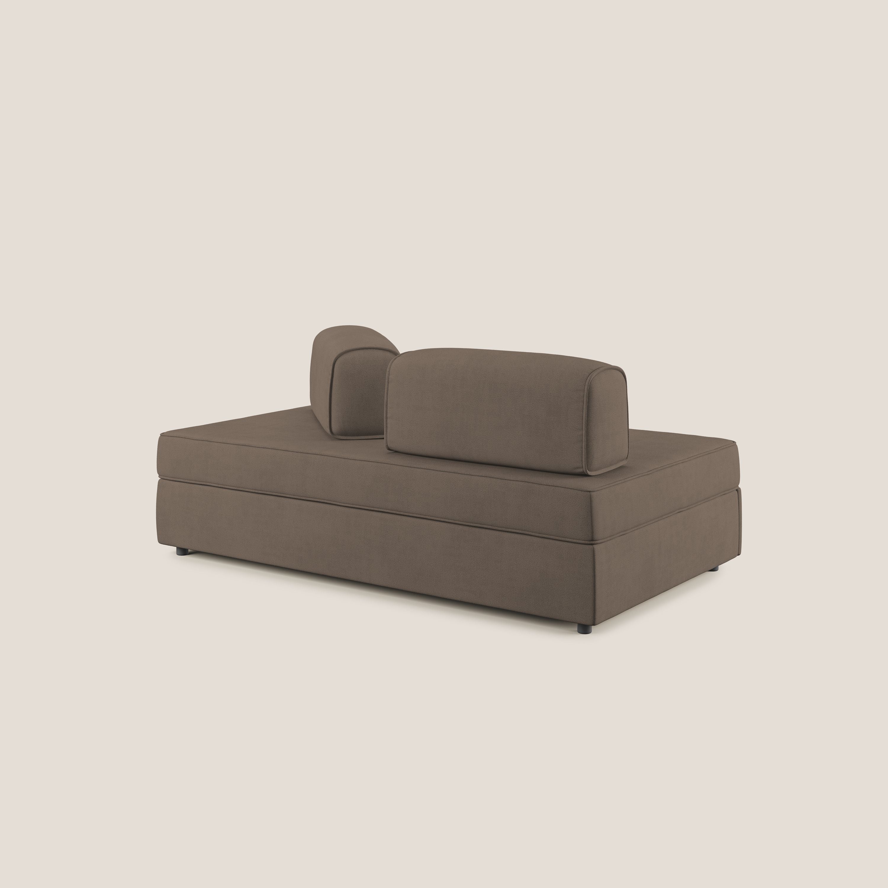 Liberty divano con pouf estraibile e schienali movibili in tessuto morbido impermeabile T02 marrone - divani.store