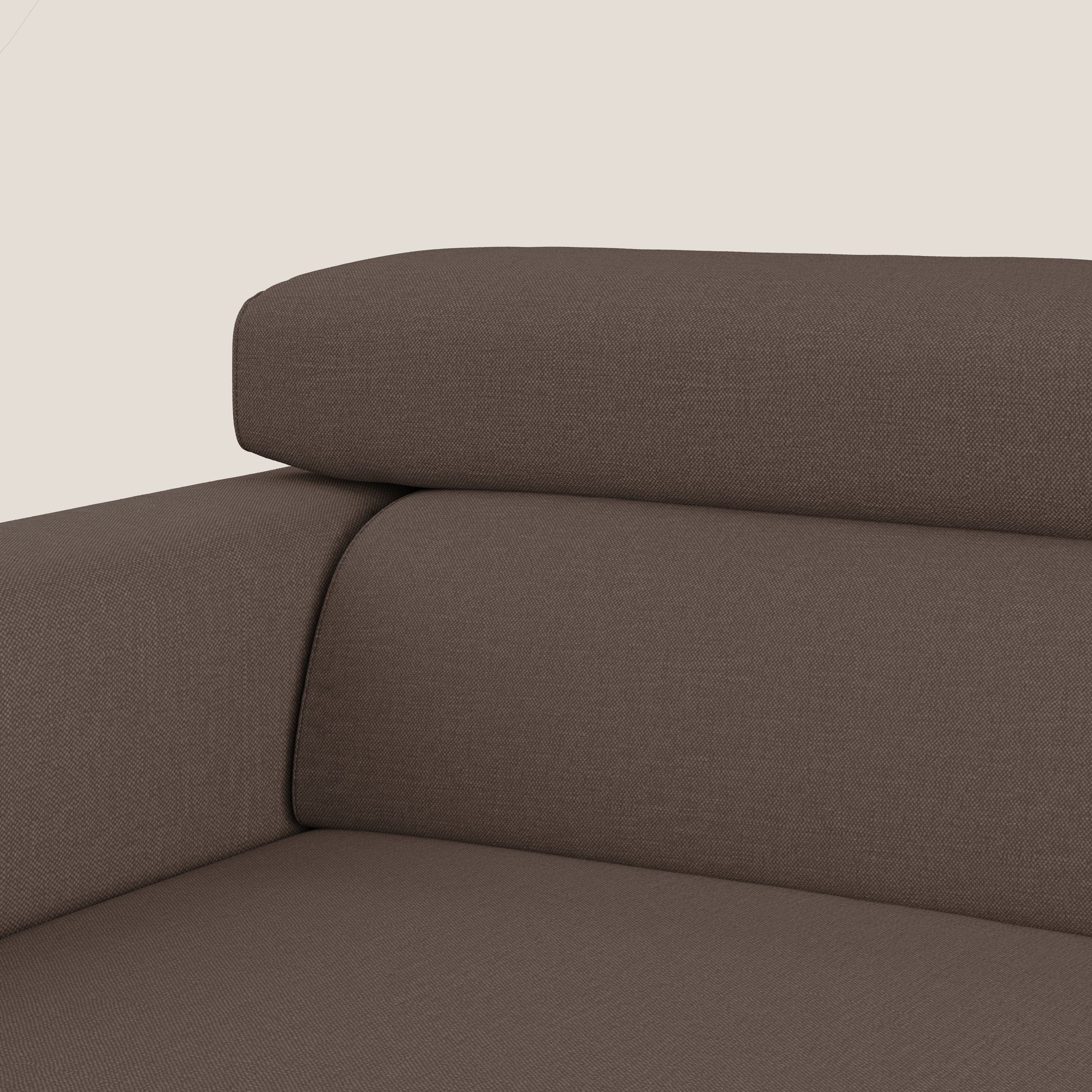 Dylan divano allungabile con pouf estraibile poggiapiedi in tessuto simil cotone impermeabile T13 marrone - divani.store