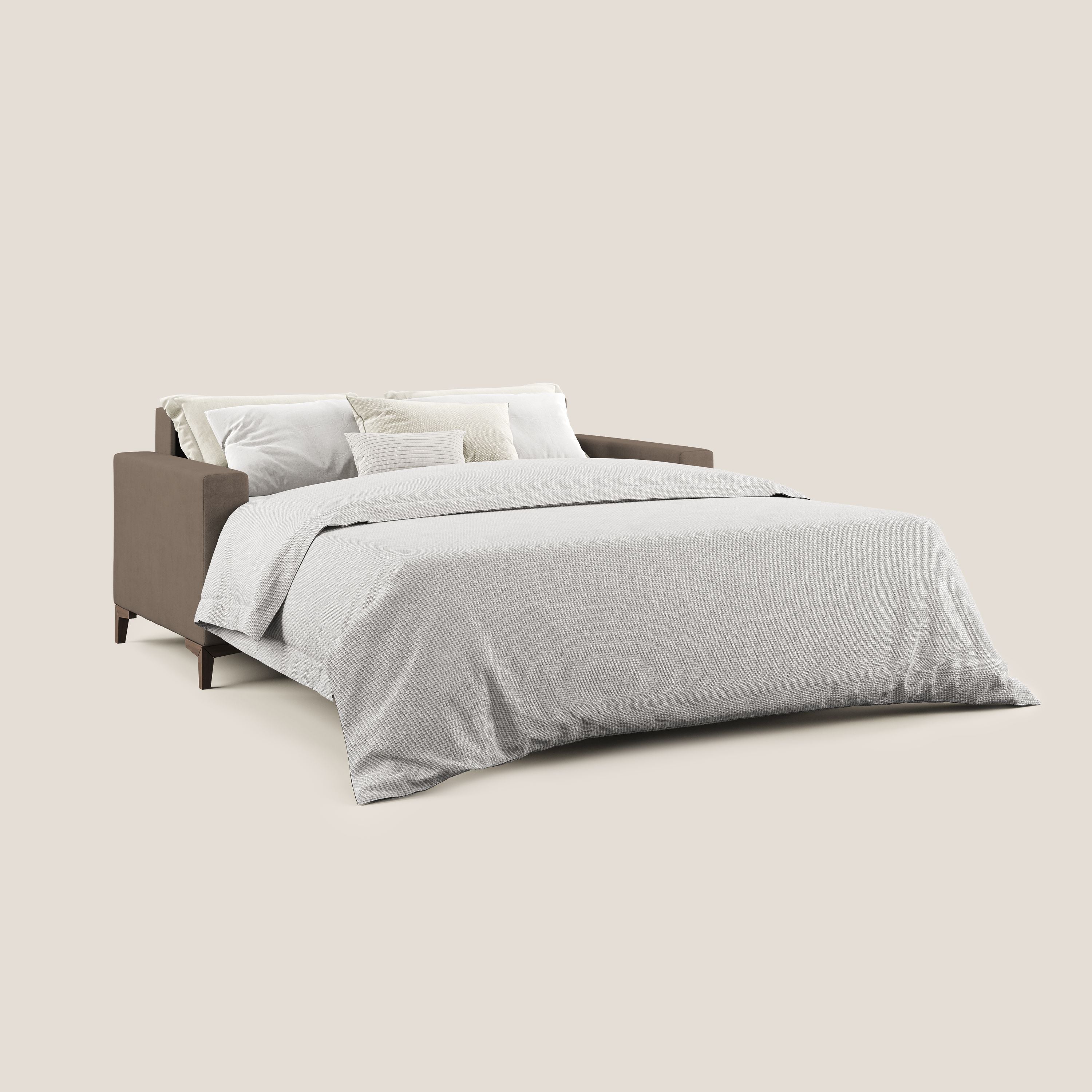 Kafka divano letto matrimoniale in morbido tessuto impermeabile T02 marrone - divani.store