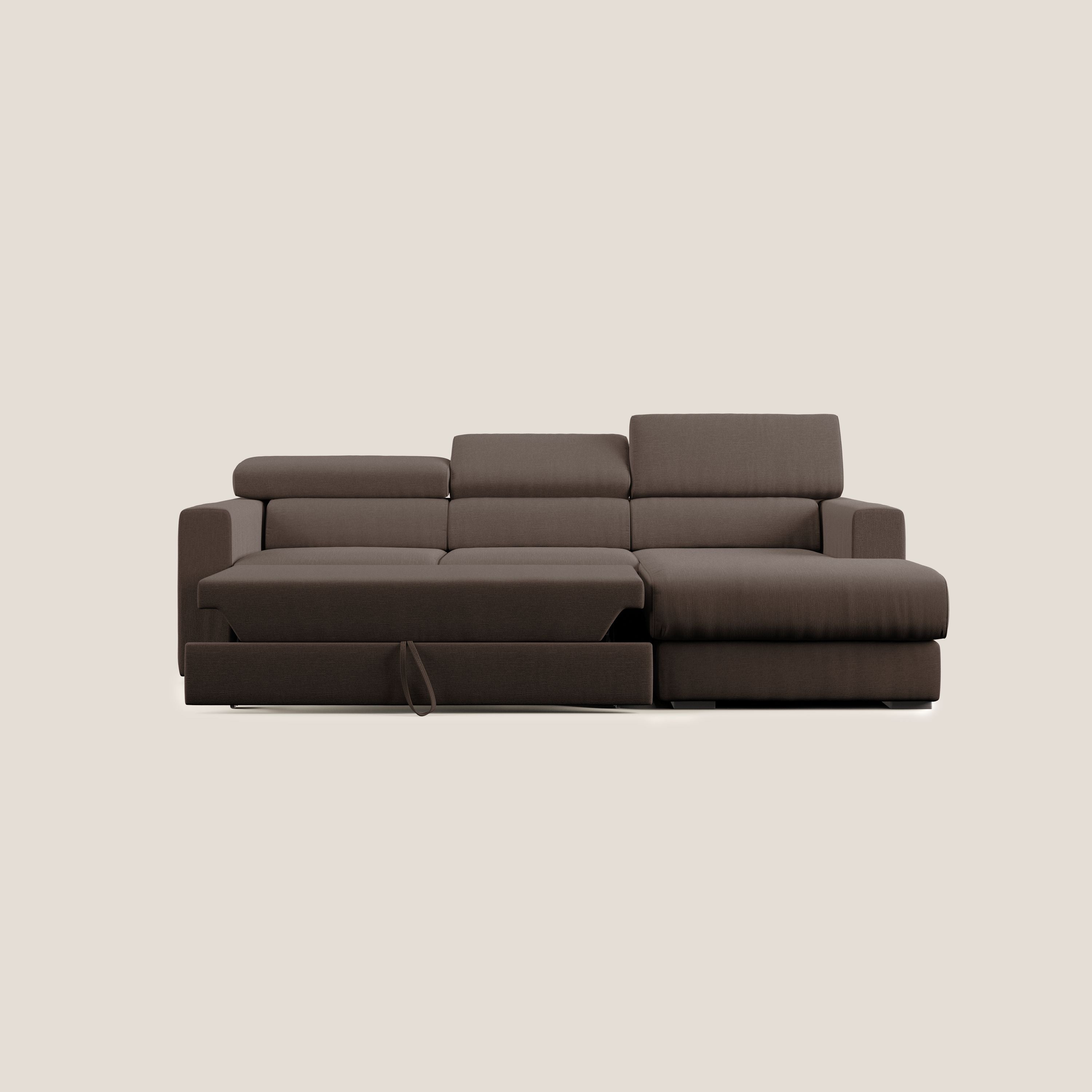 Dylan divano angolare con pouf estraibile poggiapiedi in tessuto simil cotone impermeabile T13 marrone - divani.store