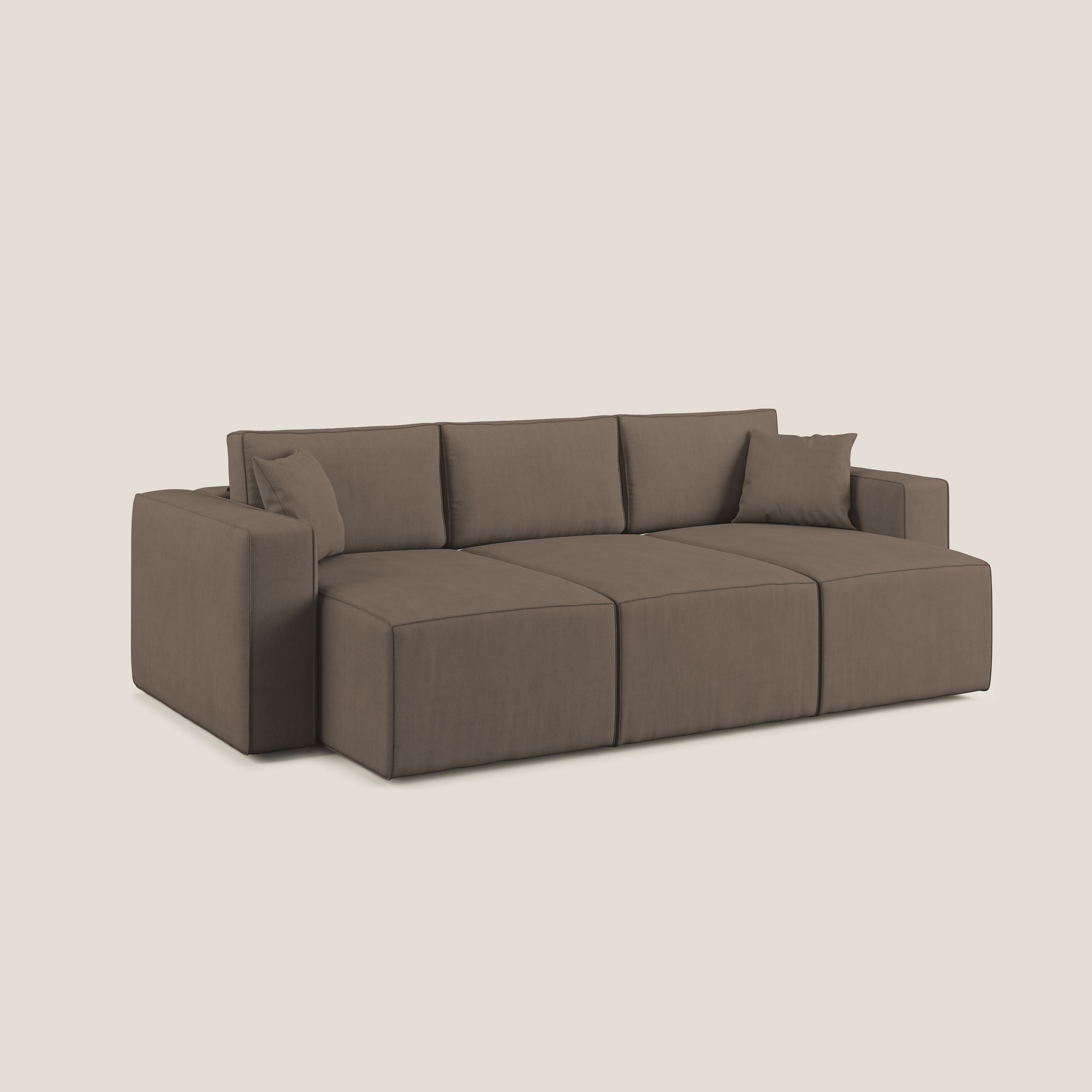 Morfeo divano con 3 sedute estraibili in morbido tessuto impermeabile T02 marrone - divani.store