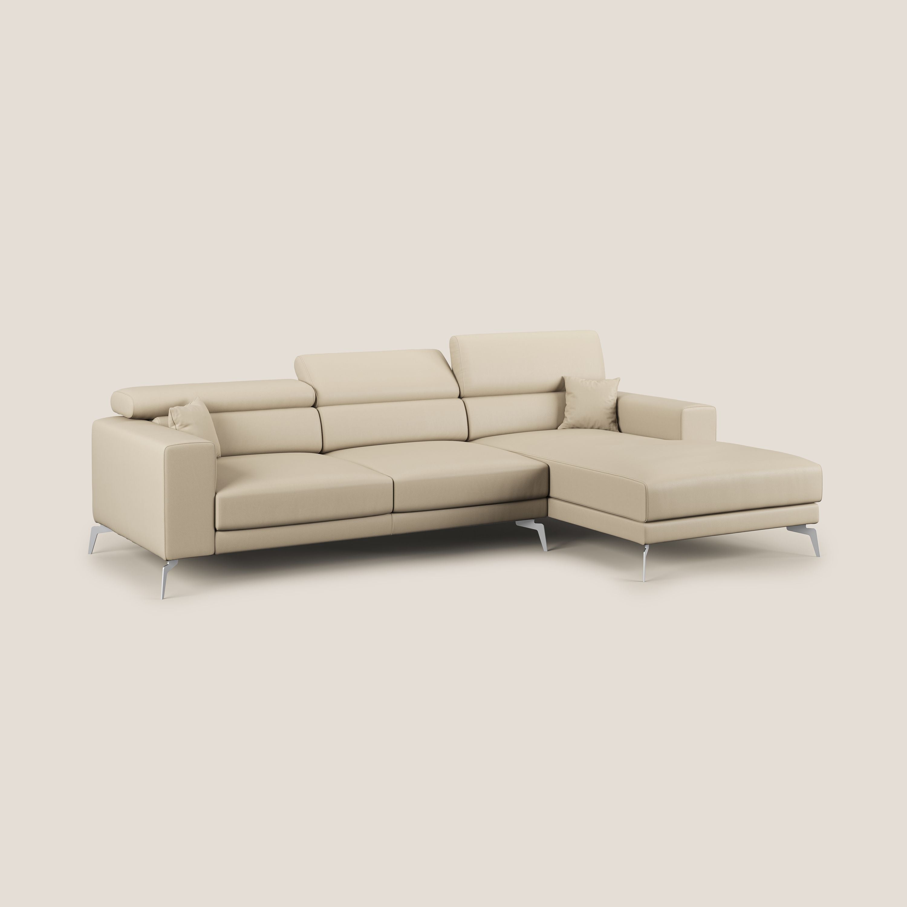 Blade Divano moderno angolare con poggiatesta reclinabili in Ecopelle T04 panna - divani.store