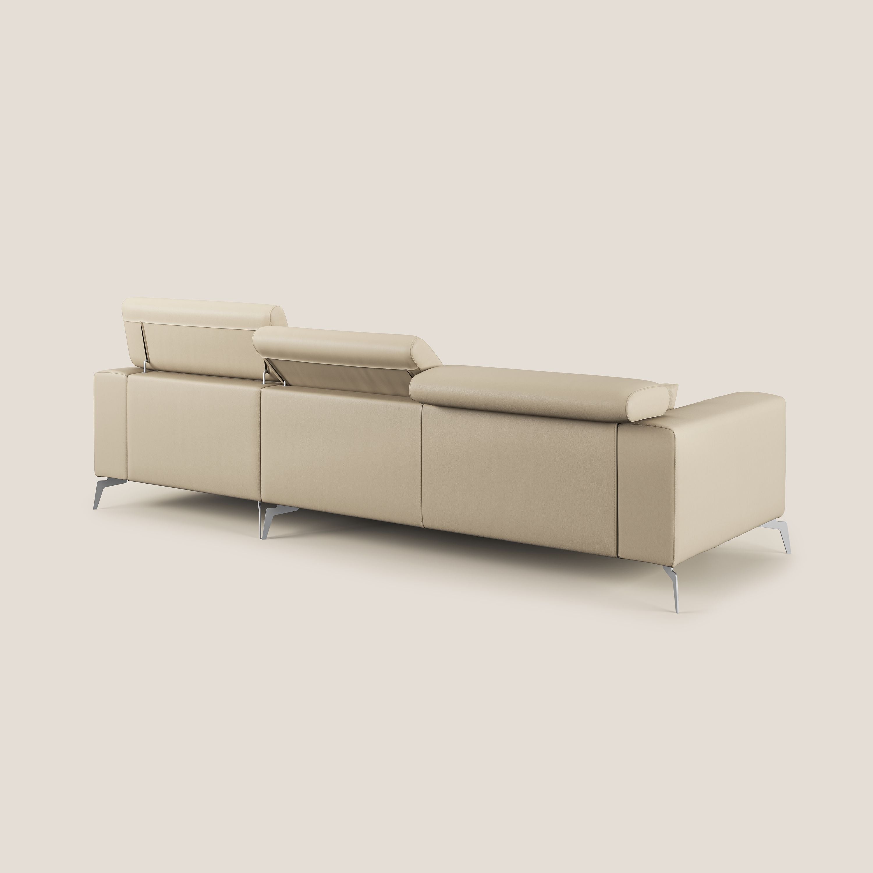 Blade Divano moderno angolare con poggiatesta reclinabili in Ecopelle T04 panna - divani.store