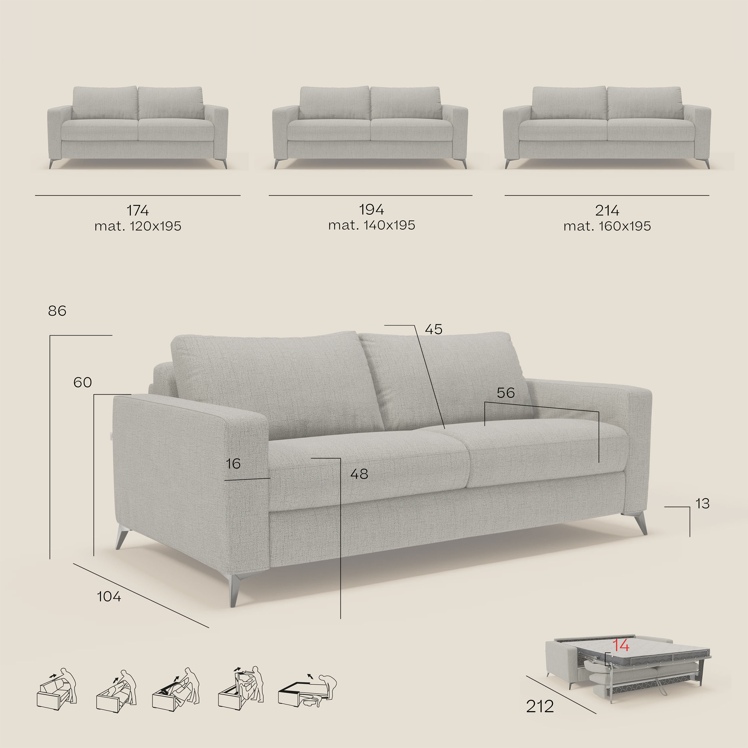 Alaya canapé convertible avec coussins de dossier douillet en tissu imperméable T03 beige
