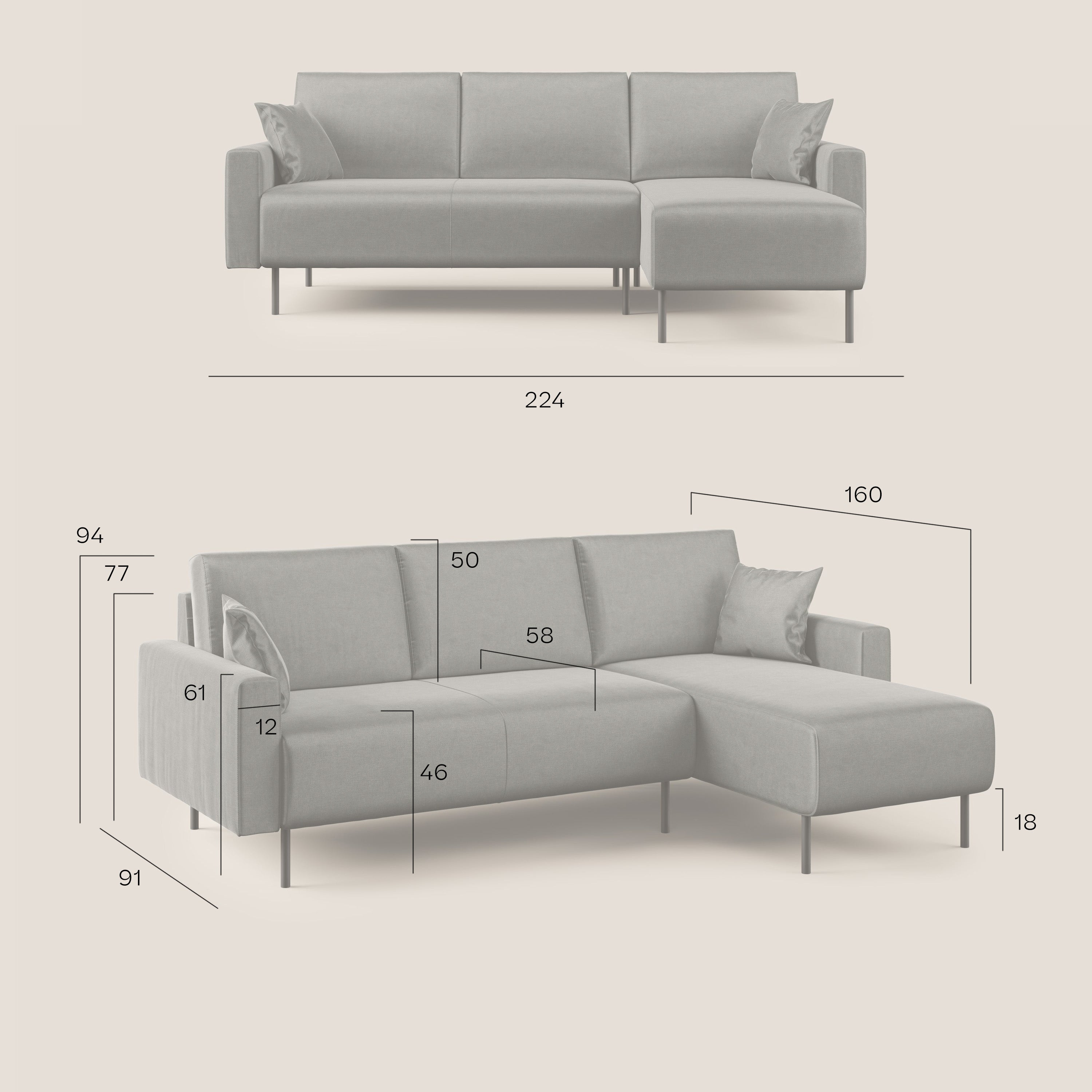 Arthur divano moderno angolare in velluto morbido impermeabile T01 antracite - divani.store
