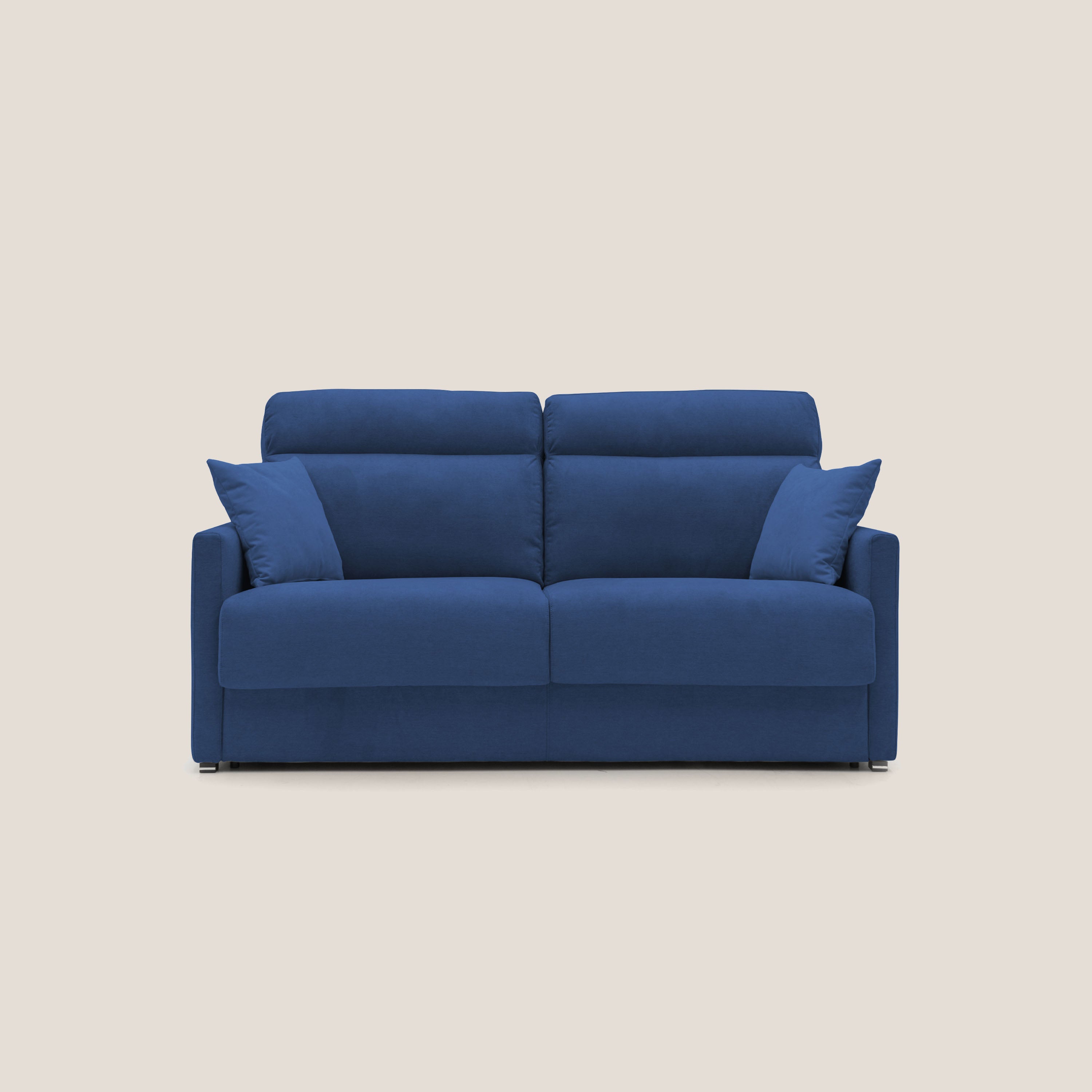 Margot Divano letto matrimoniale con schienale morbido alto in tessuto T02 blu - divani.store