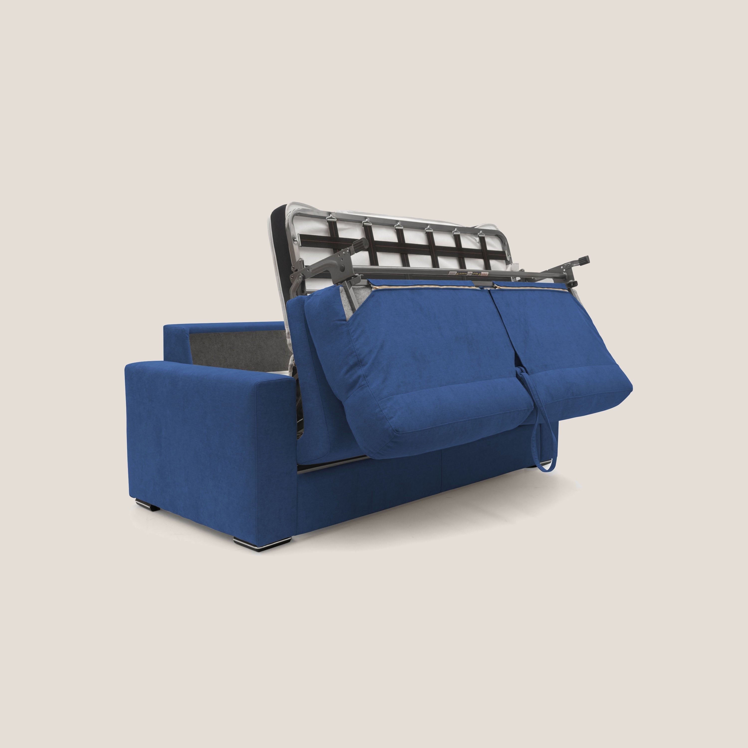 Nikita Divano letto matrimoniale con schienale morbido alto e rivestimento T02 blu - divani.store