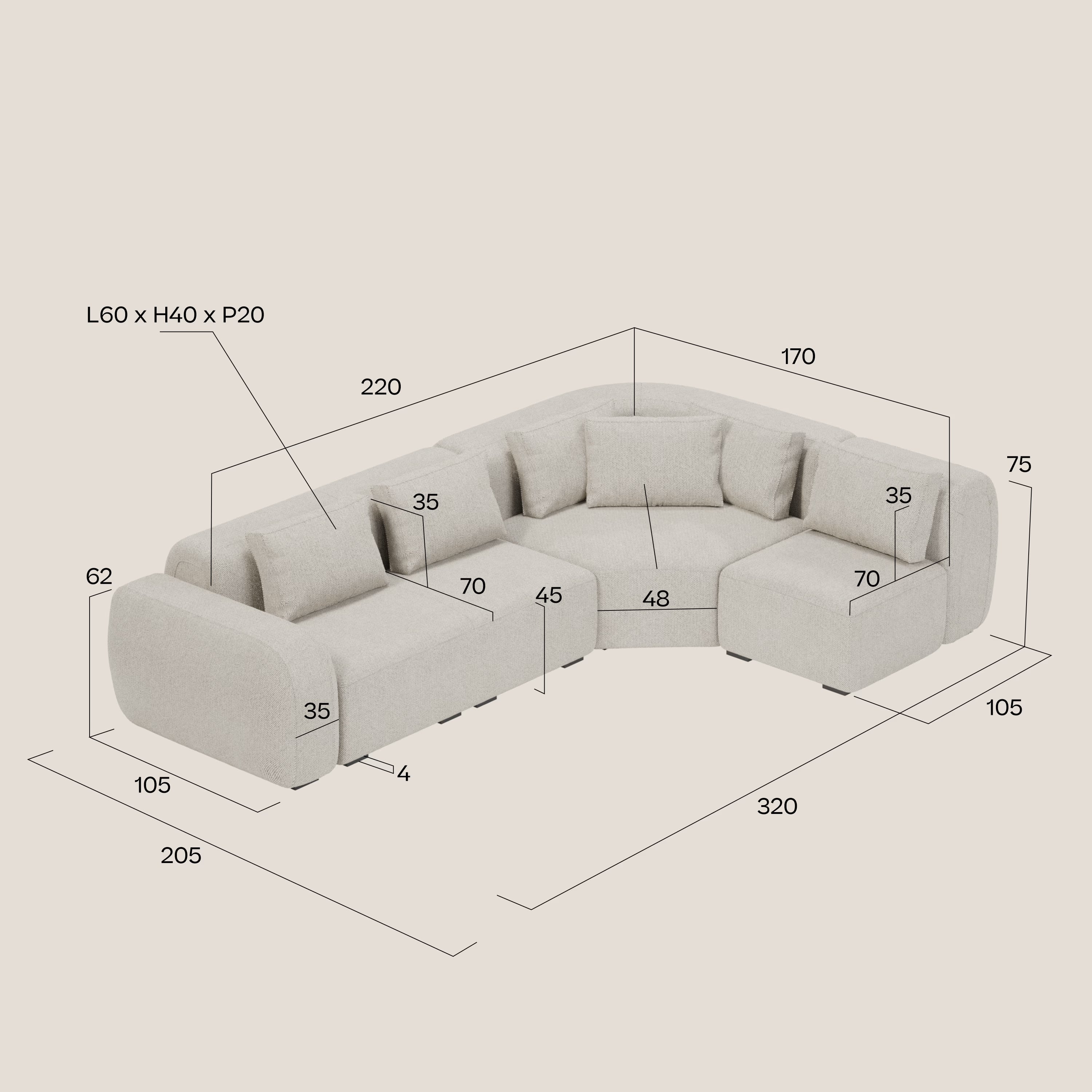 BonBon canapé modulable d'angle - Édition Grande Fratello