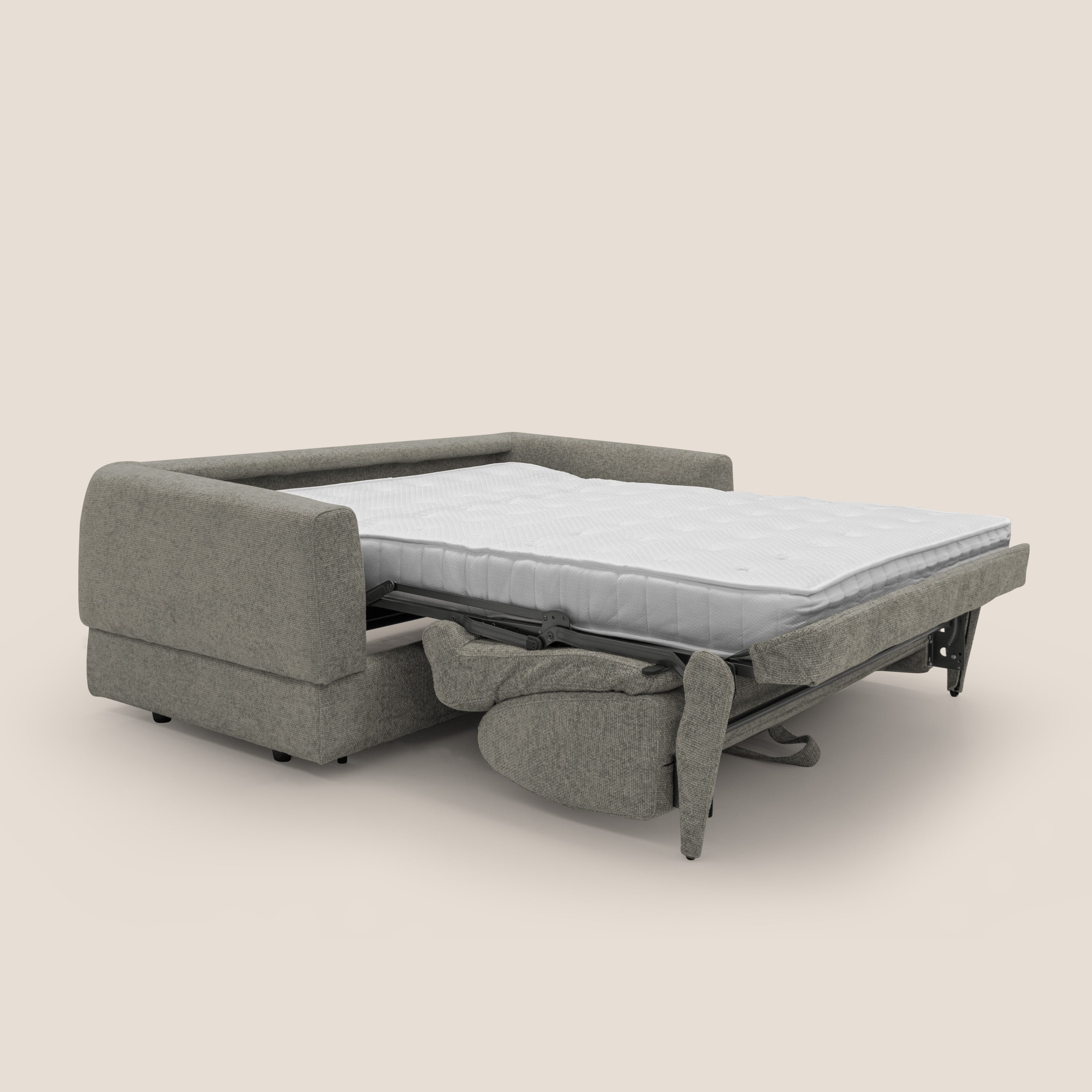 Happy Divano letto matrimoniale con materasso h18 cm in tessuto impermeabile T10 talpa - divani.store