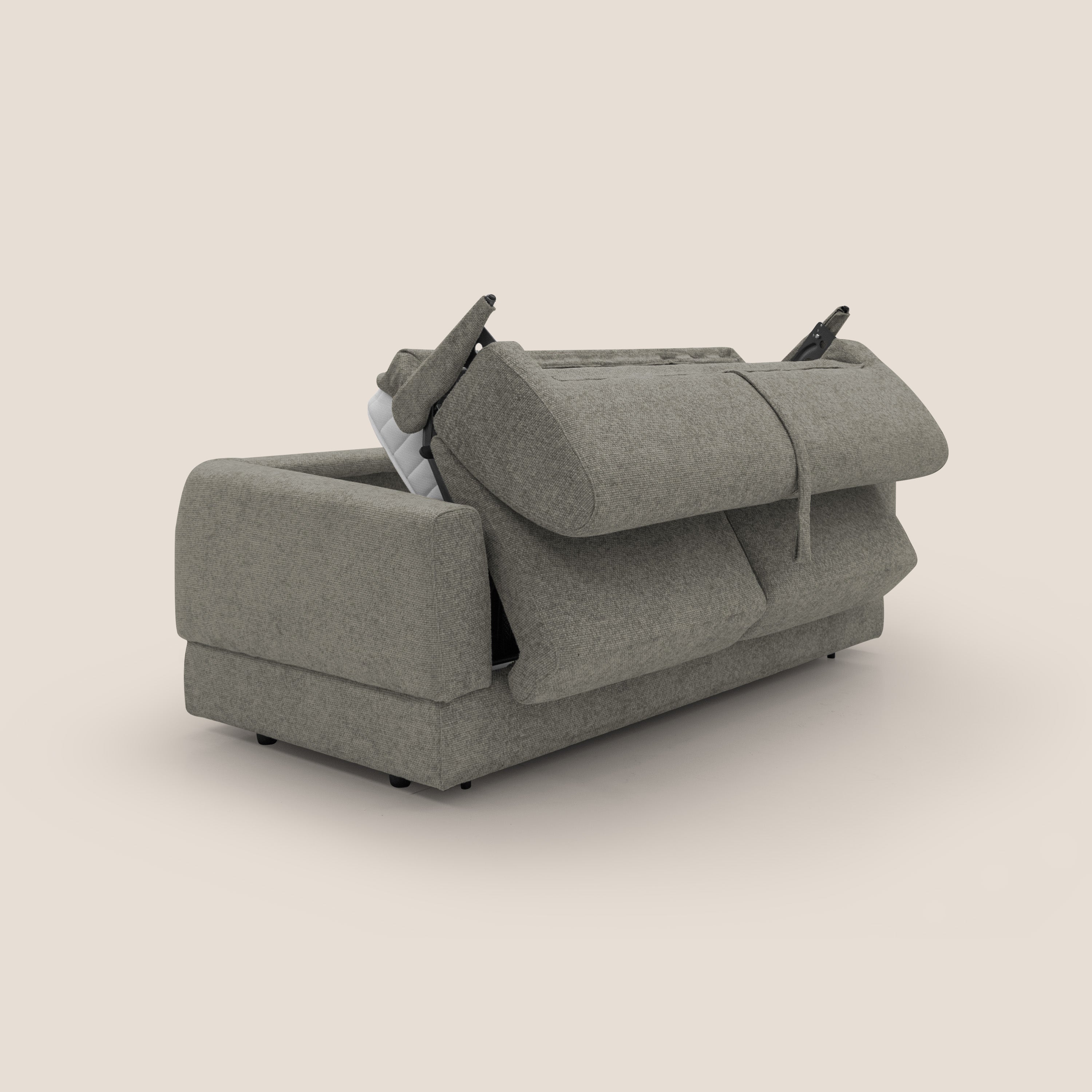 Happy Divano letto matrimoniale con materasso h18 cm in tessuto impermeabile T10 talpa - divani.store