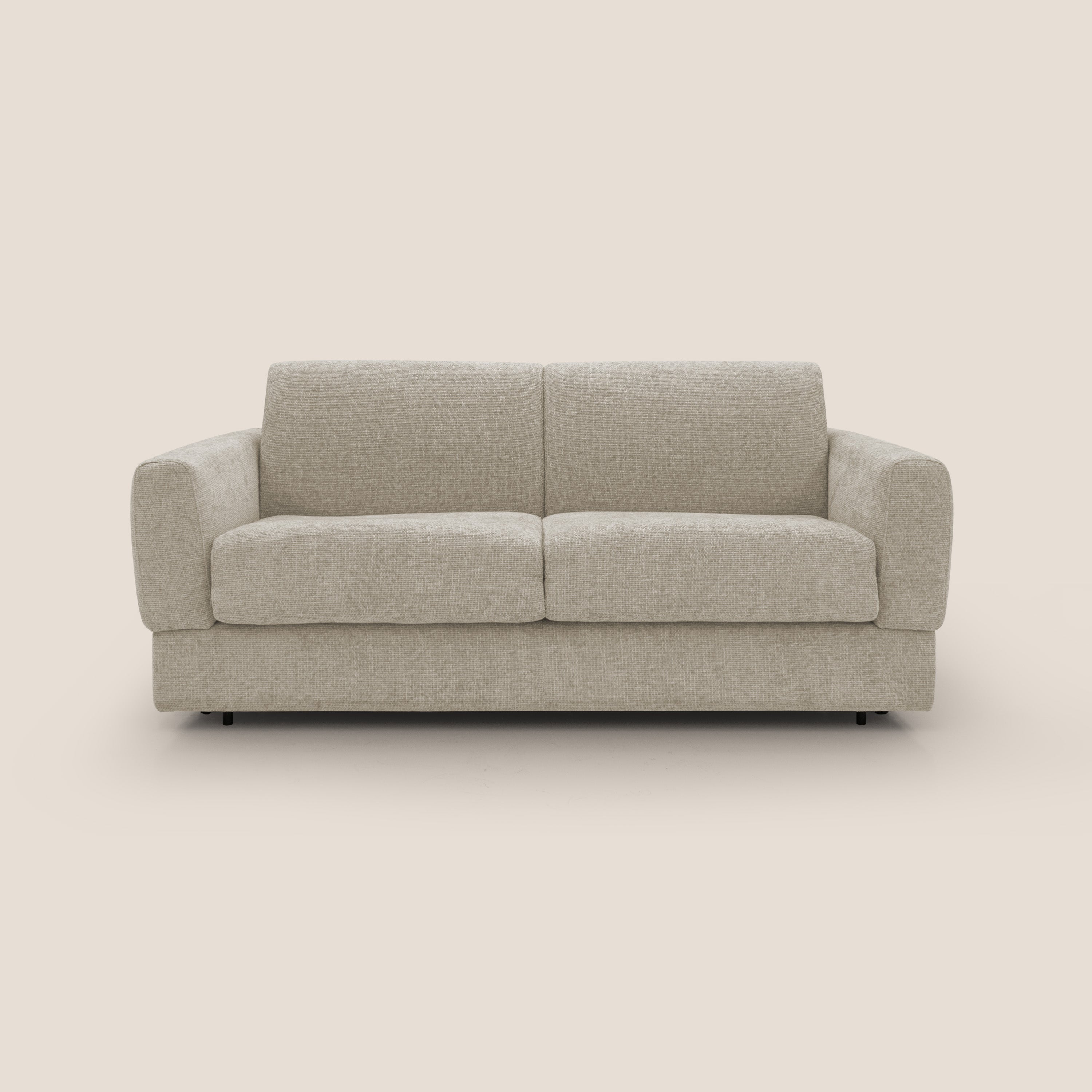 Happy Divano letto matrimoniale con materasso h18 cm in tessuto impermeabile T10 beige - divani.store