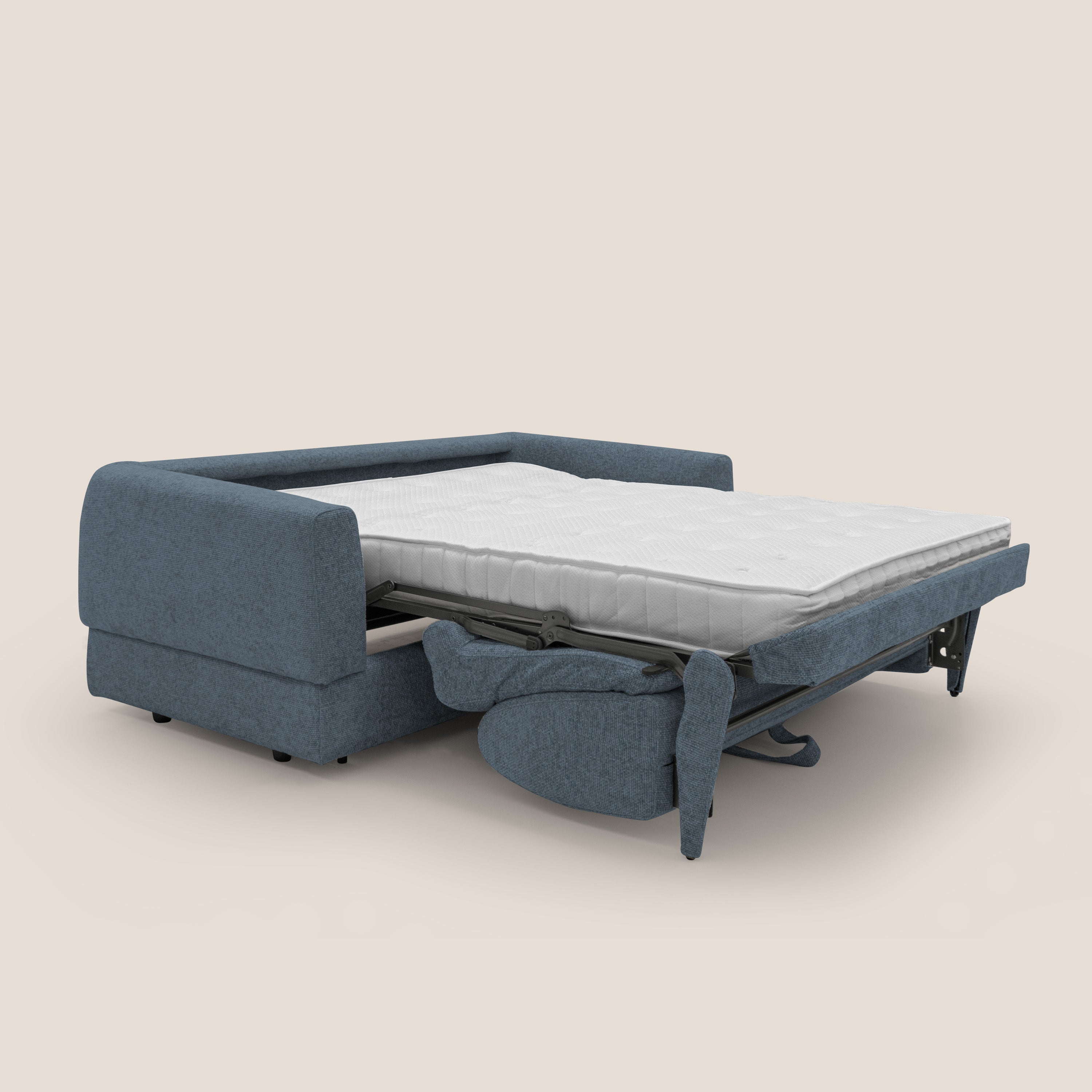 Happy Divano letto matrimoniale con materasso h18 cm in tessuto impermeabile T10 blu - divani.store