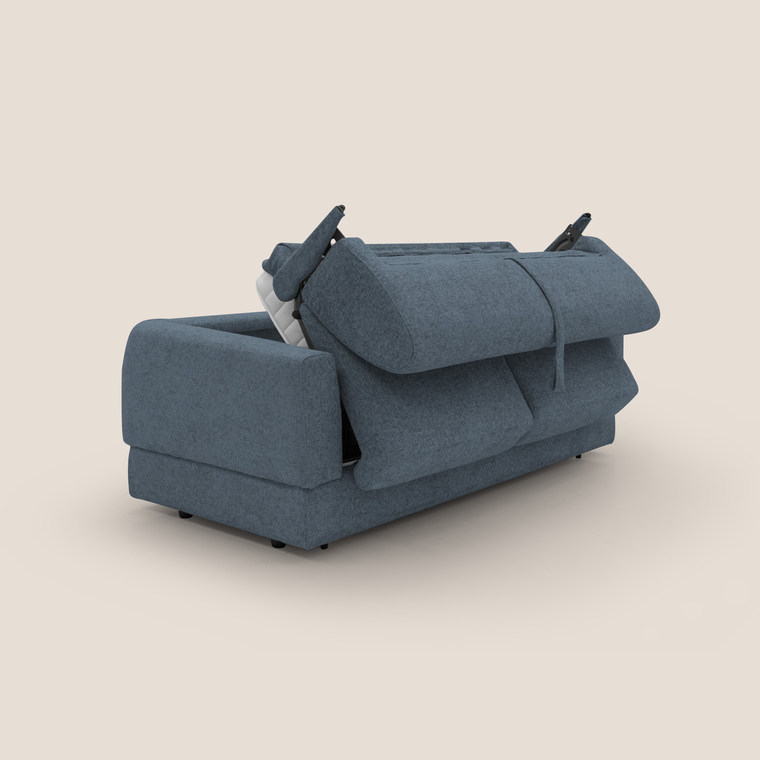 Happy Divano letto matrimoniale con materasso h18 cm in tessuto impermeabile T10 blu - divani.store