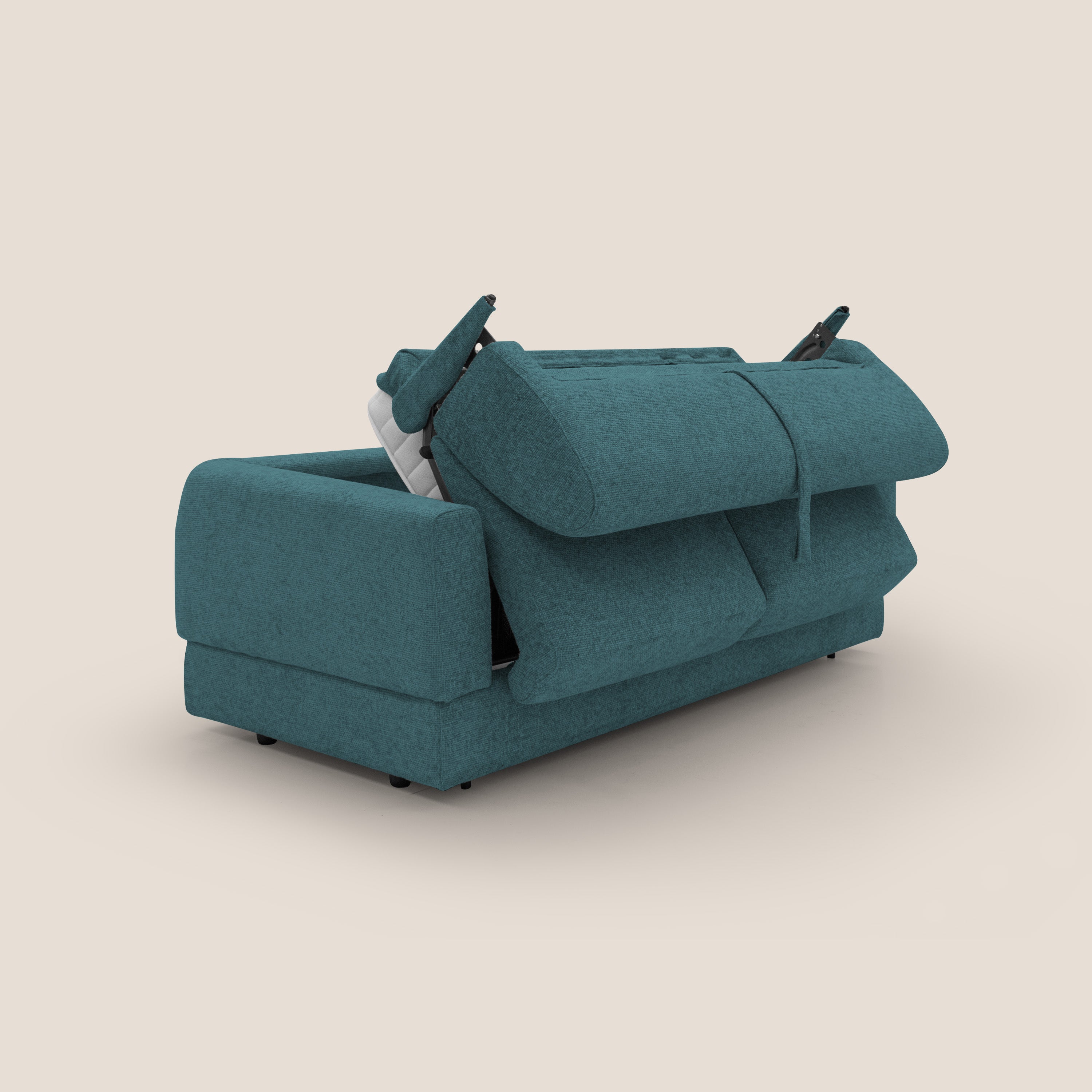 Happy Divano letto matrimoniale con materasso h18 cm in tessuto impermeabile T10 petrolio - divani.store