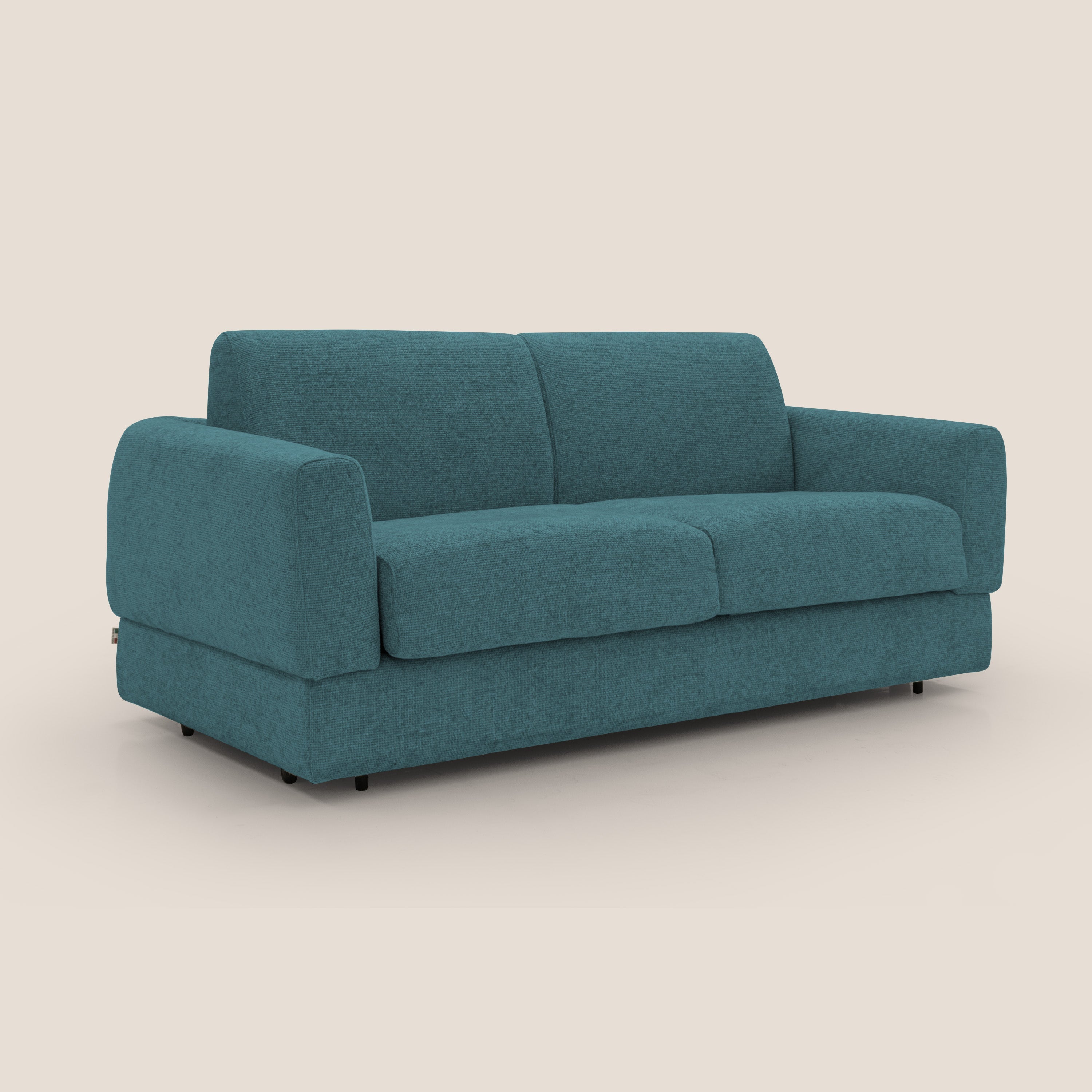Happy Divano letto matrimoniale con materasso h18 cm in tessuto impermeabile T10 petrolio - divani.store