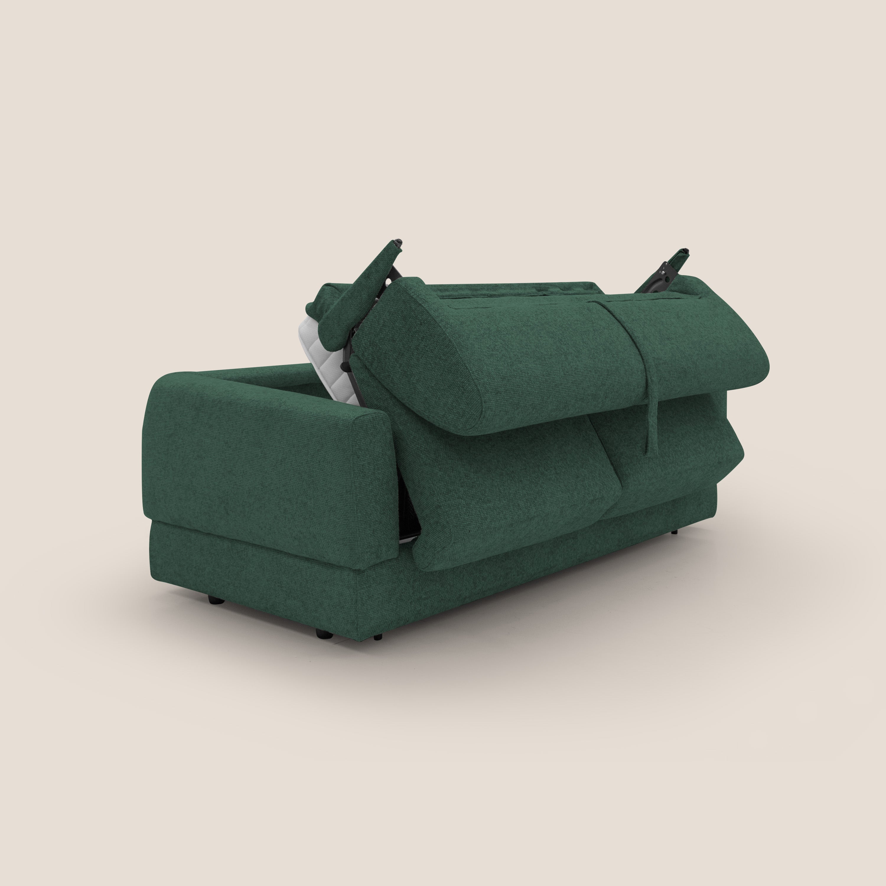 Happy Divano letto matrimoniale con materasso h18 cm in tessuto impermeabile T10 verde - divani.store