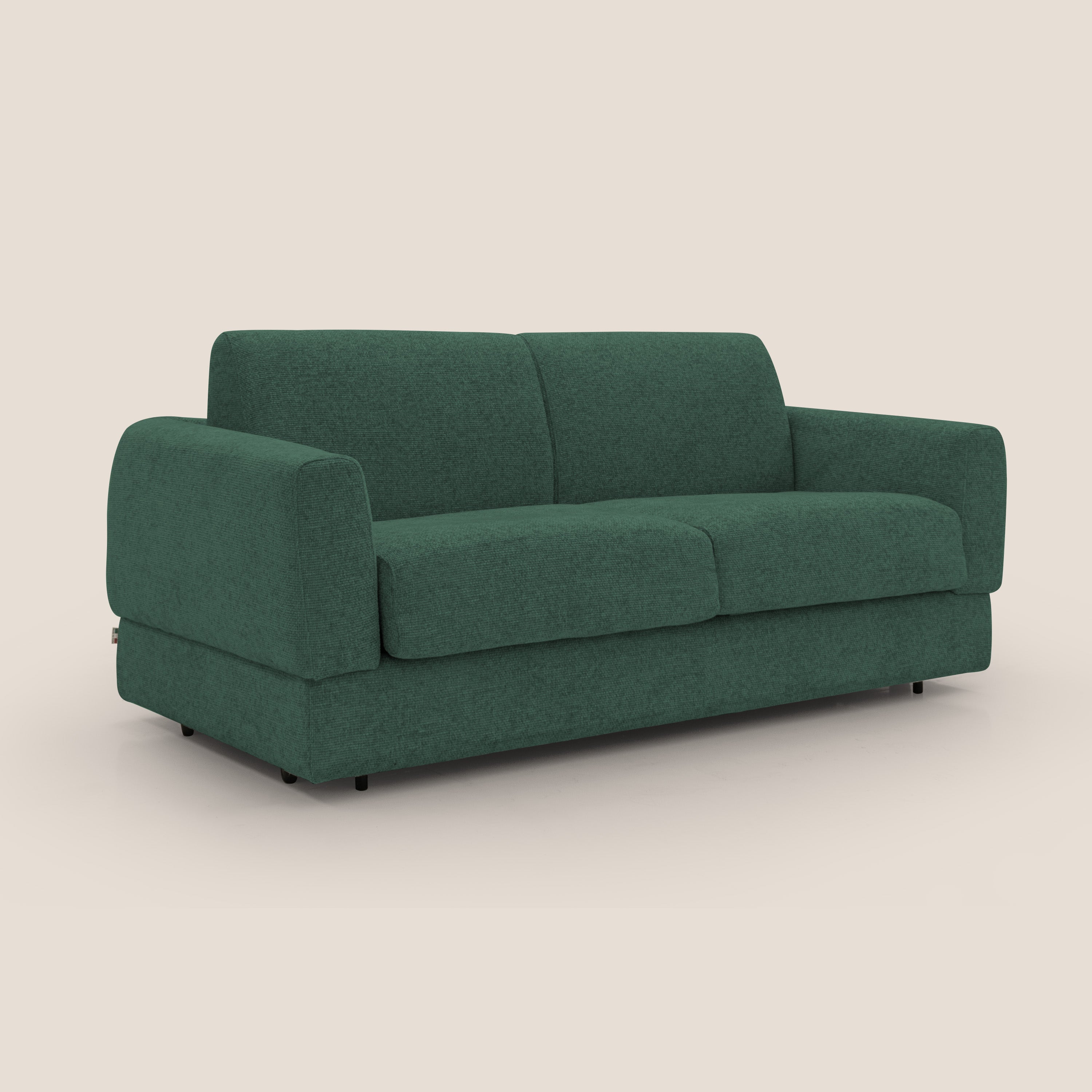 Happy Divano letto matrimoniale con materasso h18 cm in tessuto impermeabile T10 verde - divani.store