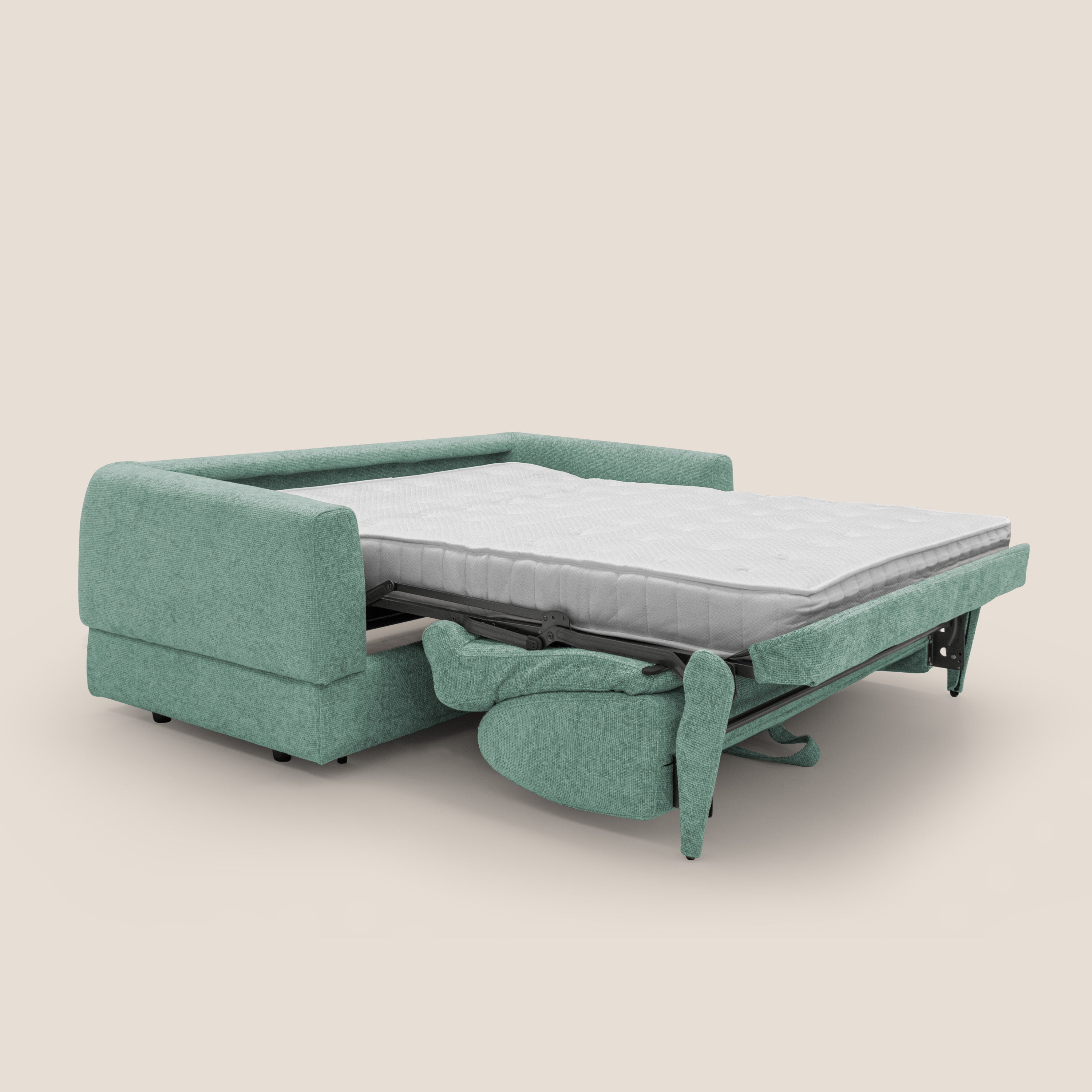 Happy Divano letto matrimoniale con materasso h18 cm in tessuto impermeabile T10 salvia - divani.store