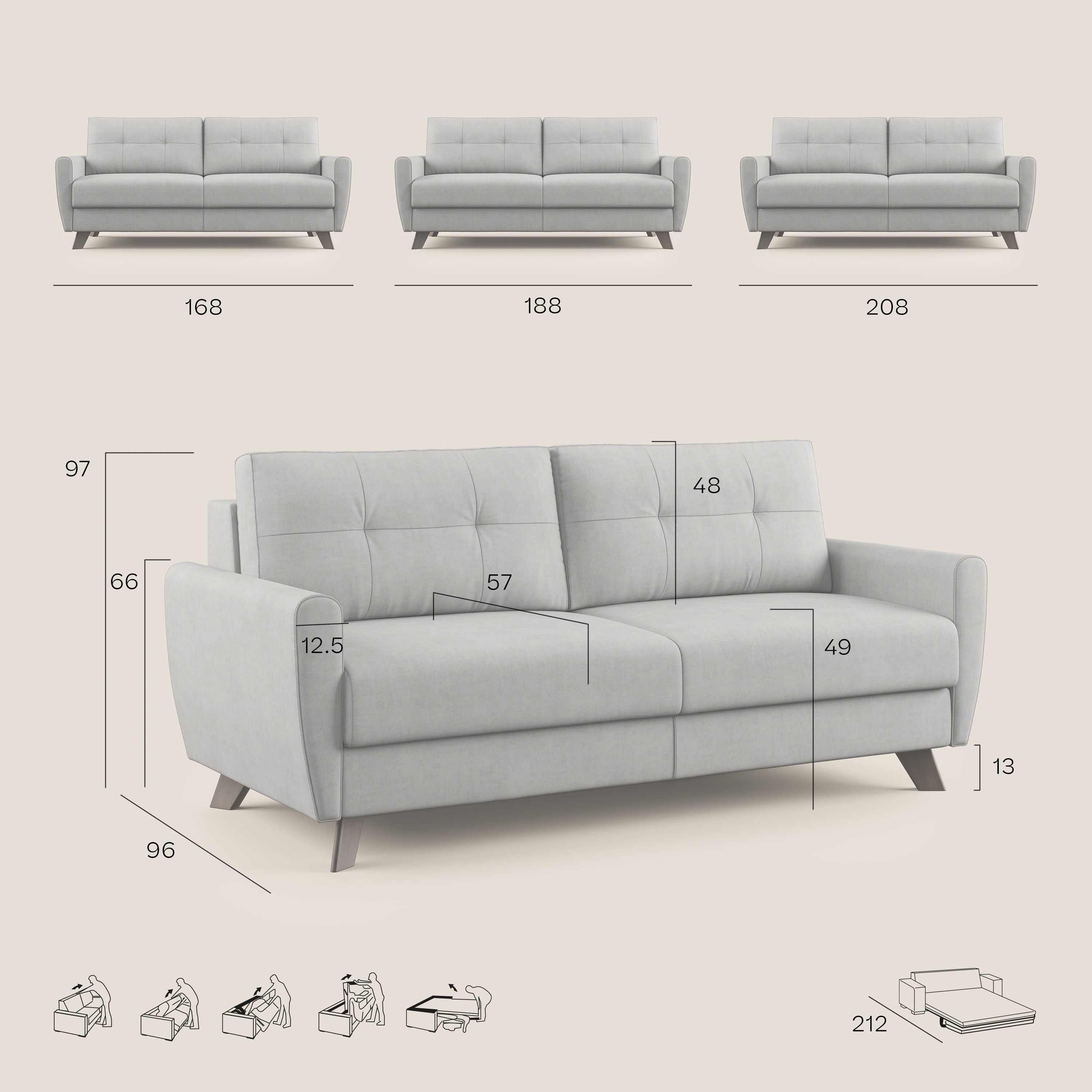 Callisto Divano letto matrimoniale in tessuto morbido impermeabile T02 blu - divani.store
