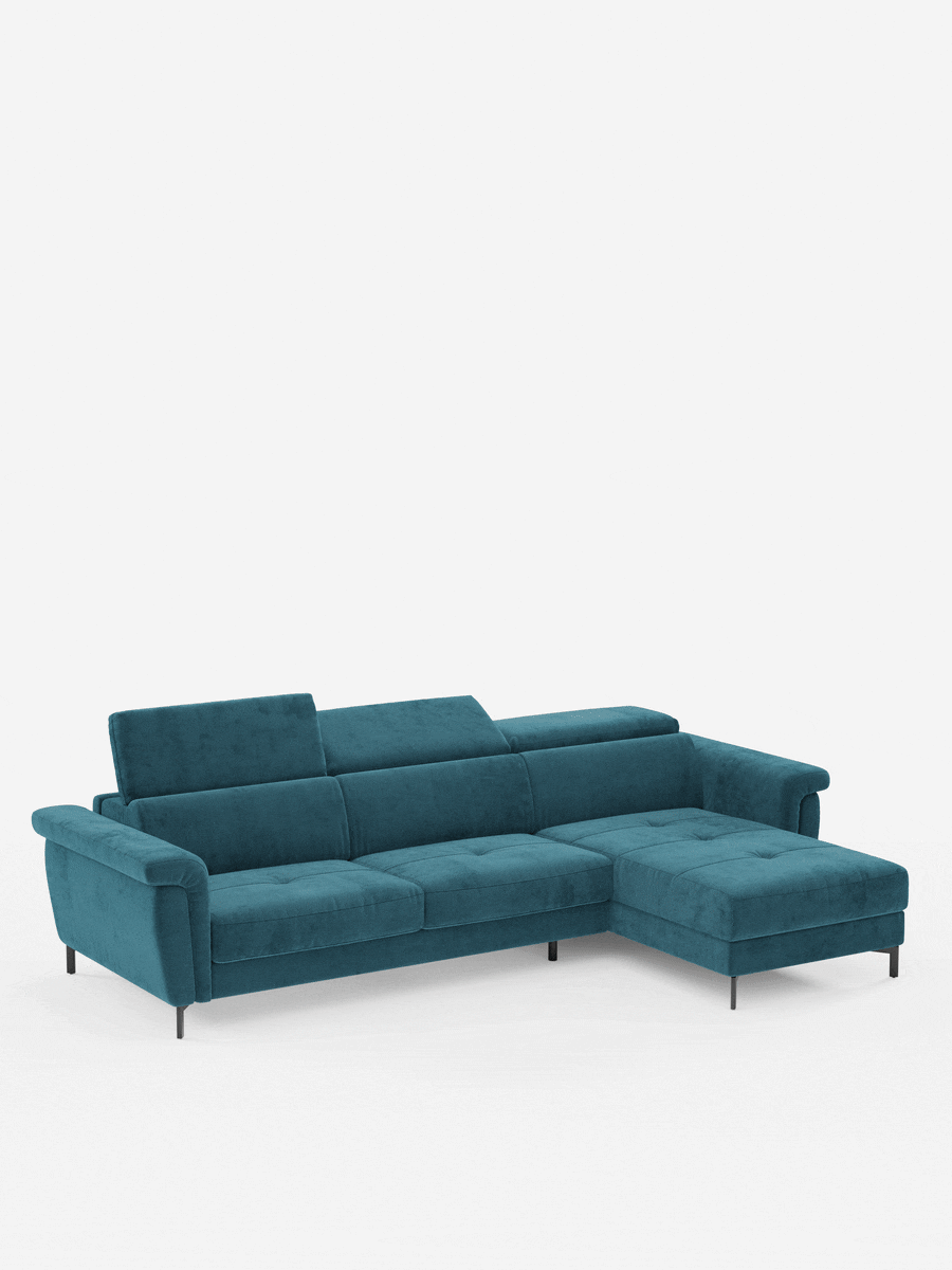 Capri canapé convertible avec méridienne coffre et têtières réglables - Tissu Effet Velours Détachable T30