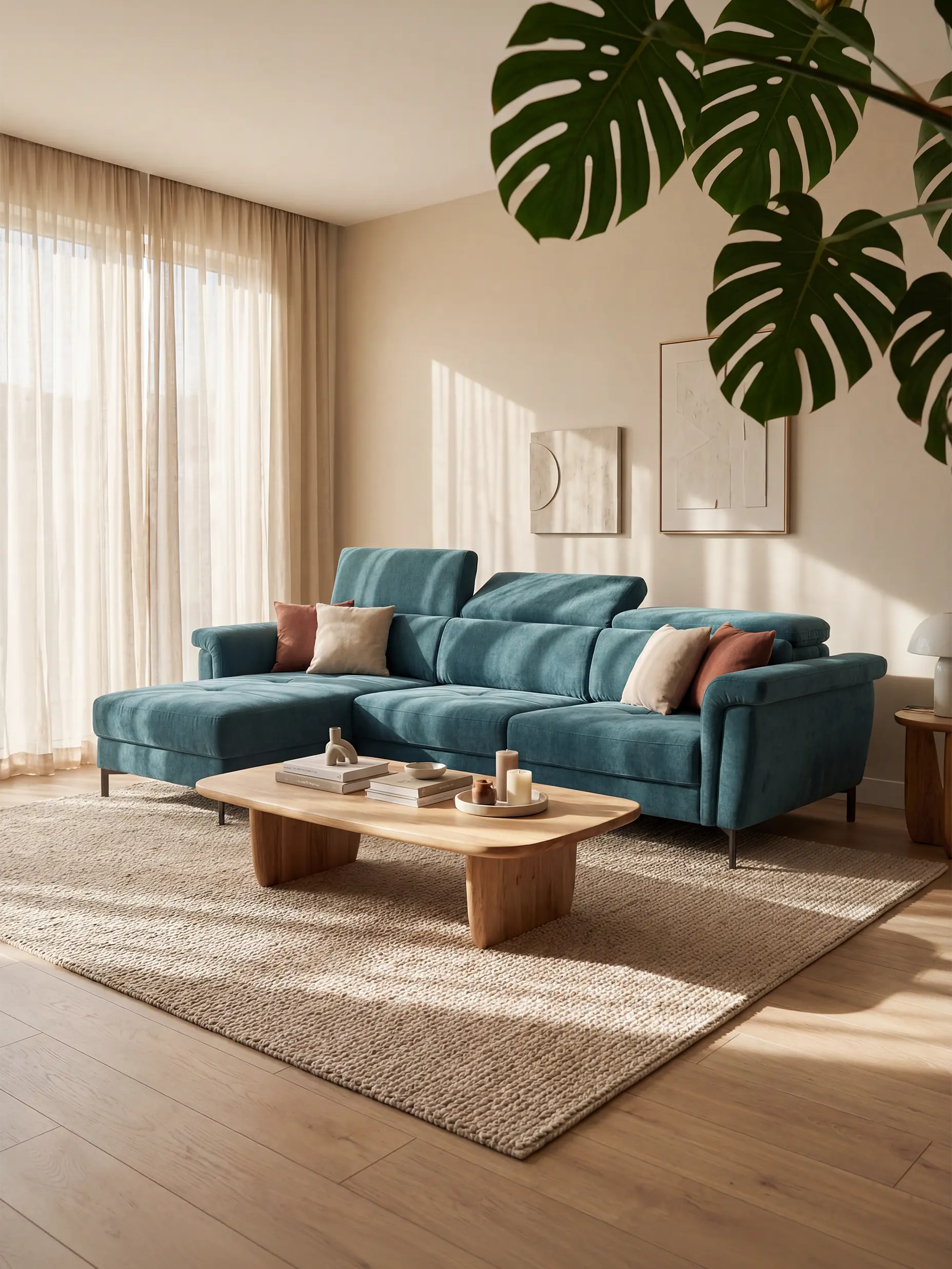 Capri canapé convertible avec méridienne coffre et têtières réglables - Tissu Effet Velours Détachable T30