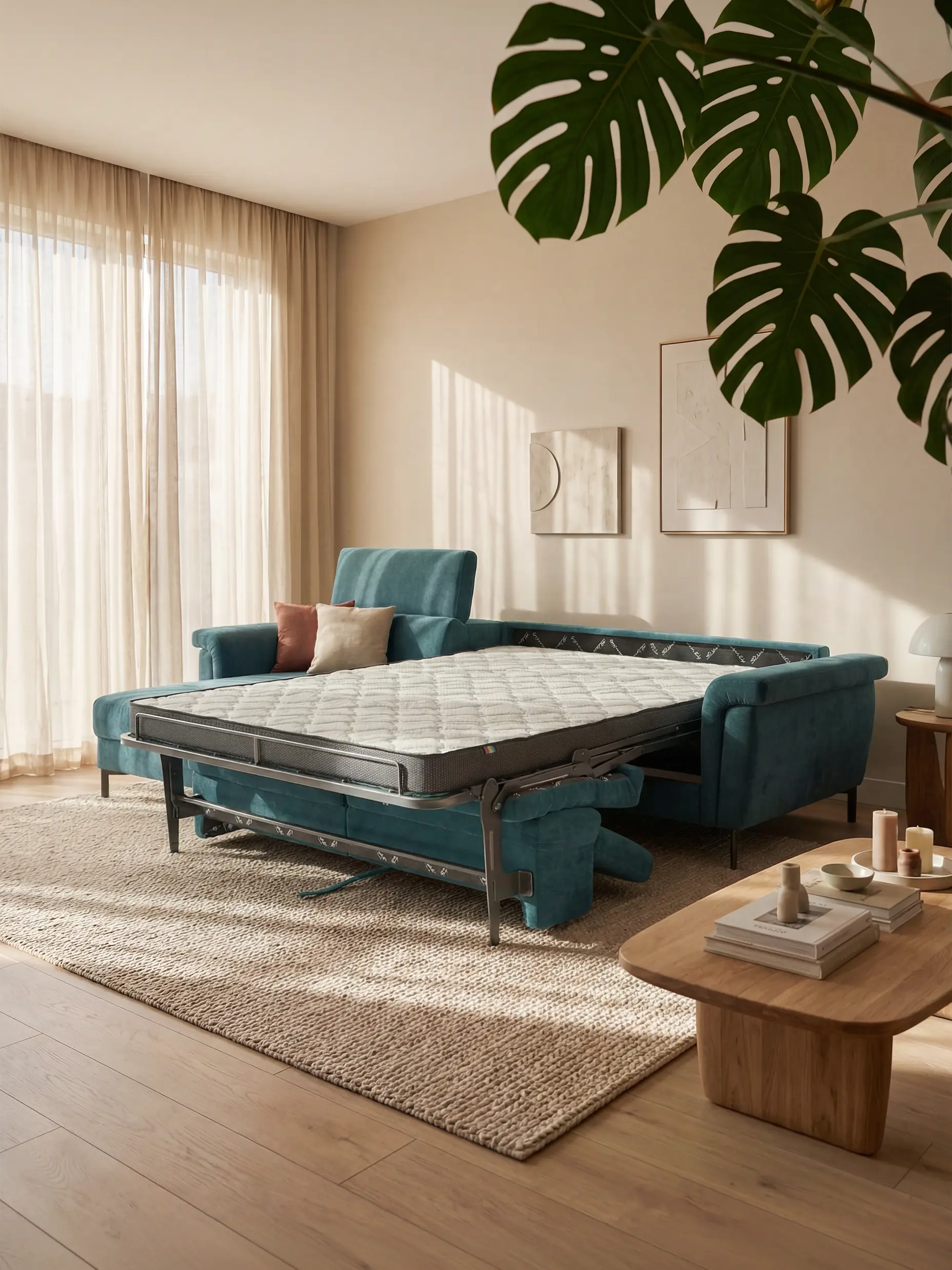Capri canapé convertible avec méridienne coffre et têtières réglables - Tissu Effet Velours Détachable T30