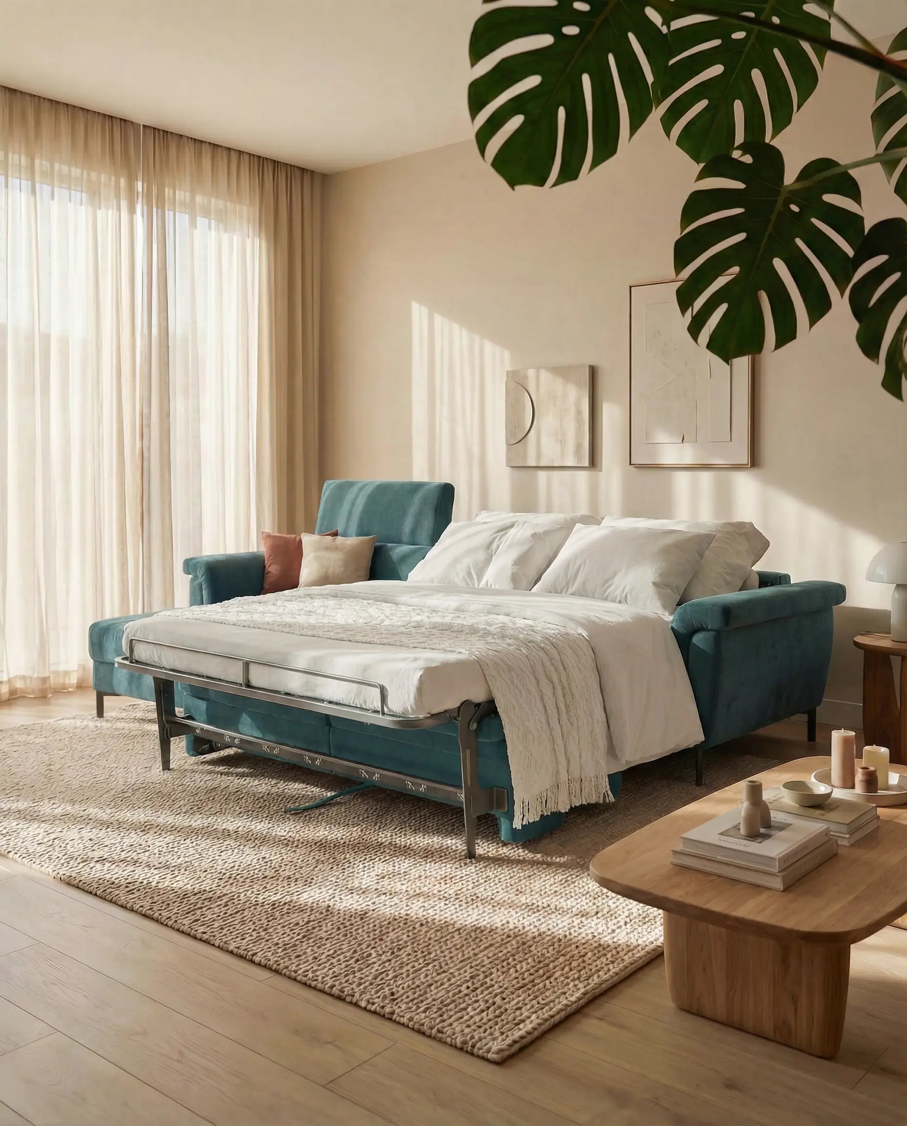 Capri canapé convertible avec méridienne coffre et têtières réglables - Tissu Effet Velours Détachable T30