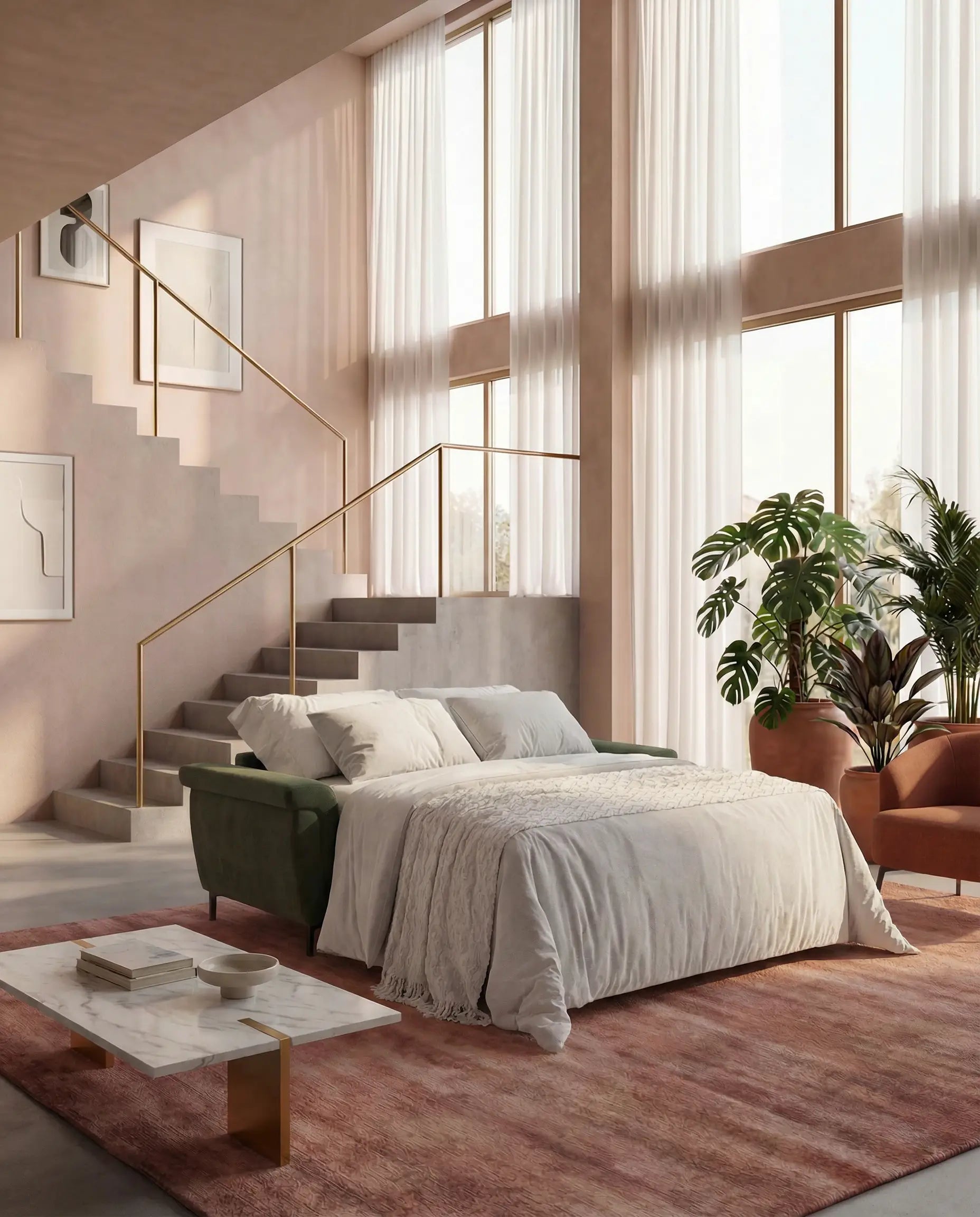 Capri canapé convertible design avec pieds hauts - têtières réglables en tissu raffiné effet velours détachable T30
