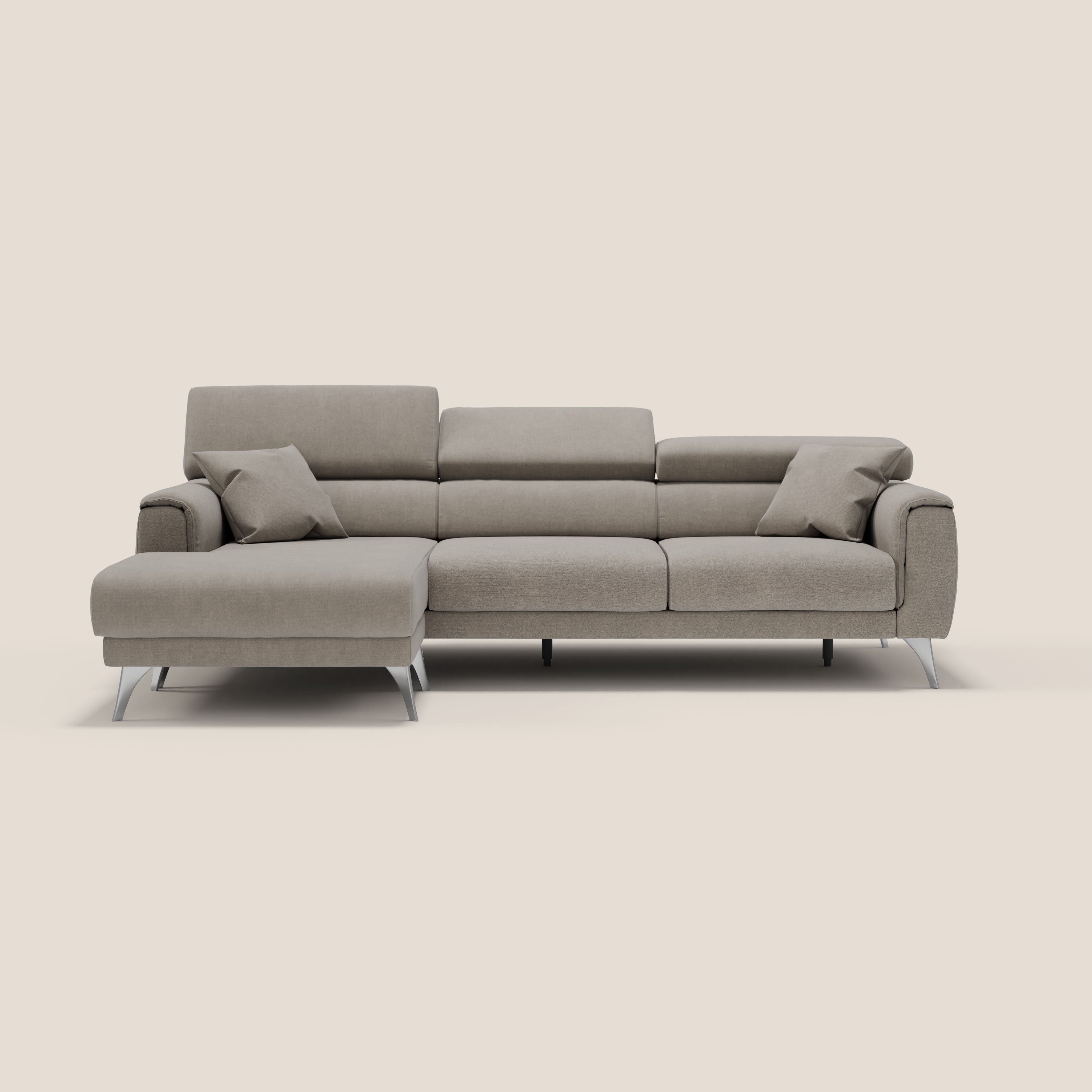 Caravaggio Divano angolare con sedute scorrevoli in tessuto morbido impermeabile T02 beige - divani.store