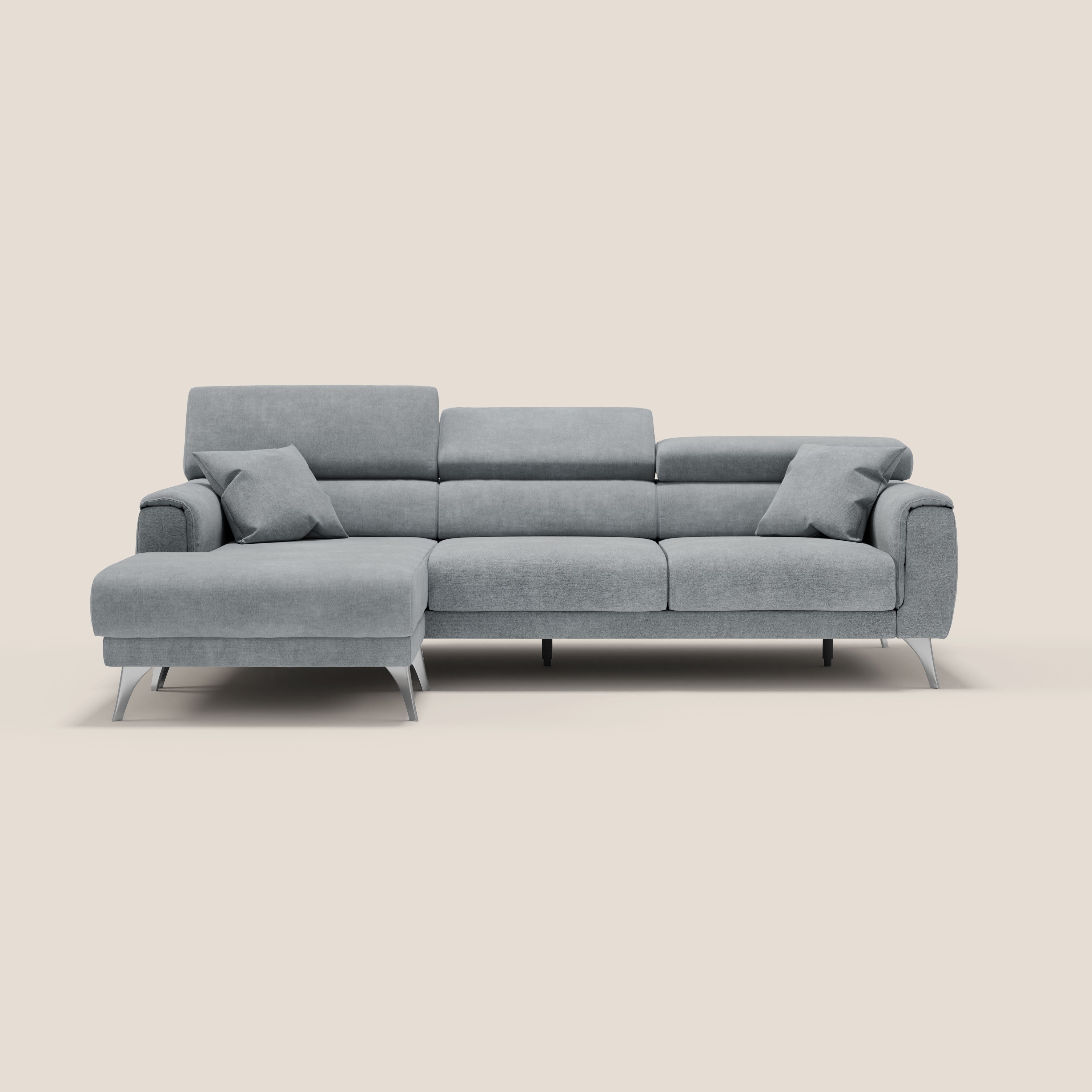 Caravaggio Divano angolare con sedute scorrevoli in tessuto morbido impermeabile T02 grigio chiaro - divani.store