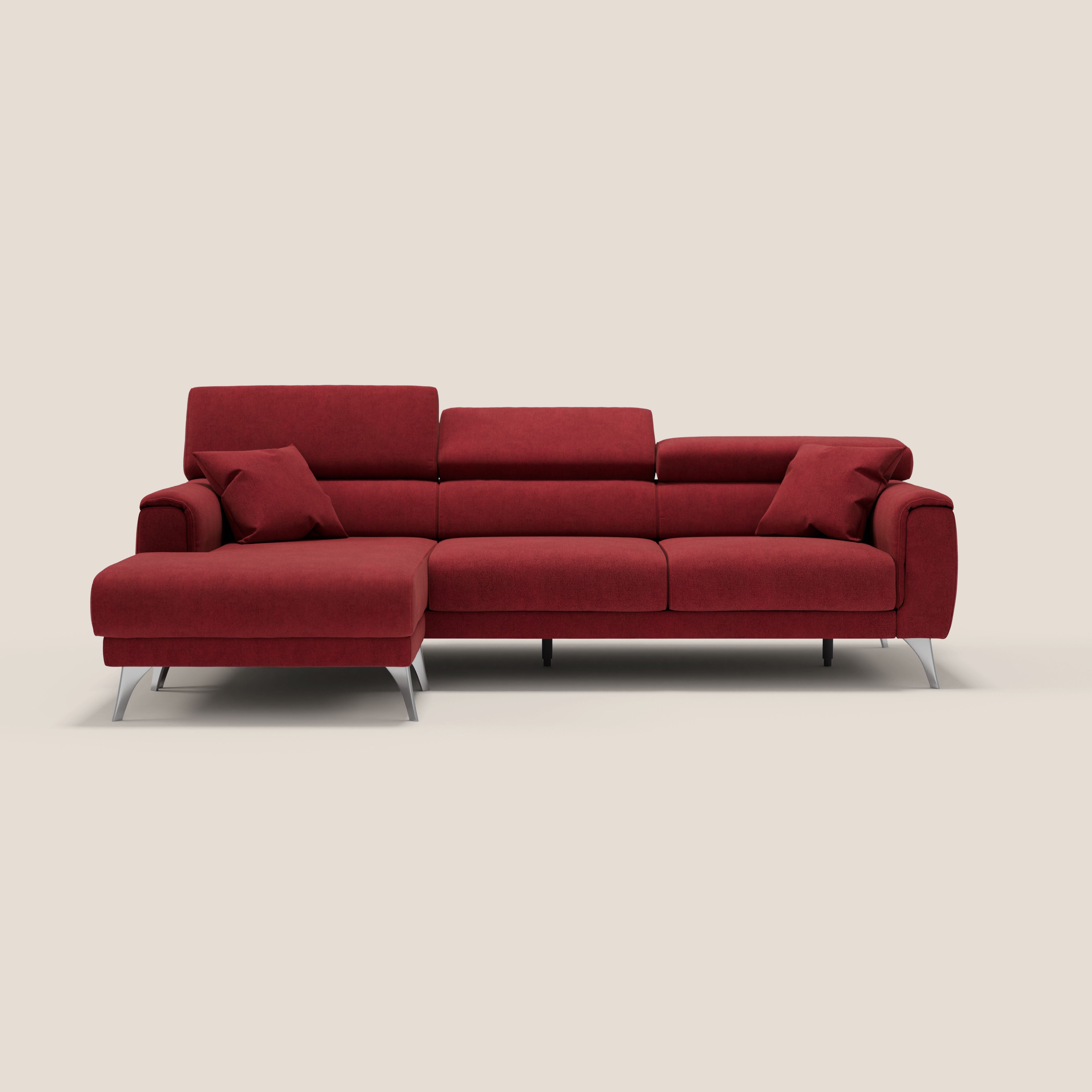 Caravaggio Divano angolare con sedute scorrevoli in tessuto morbido impermeabile T02 rosso - divani.store