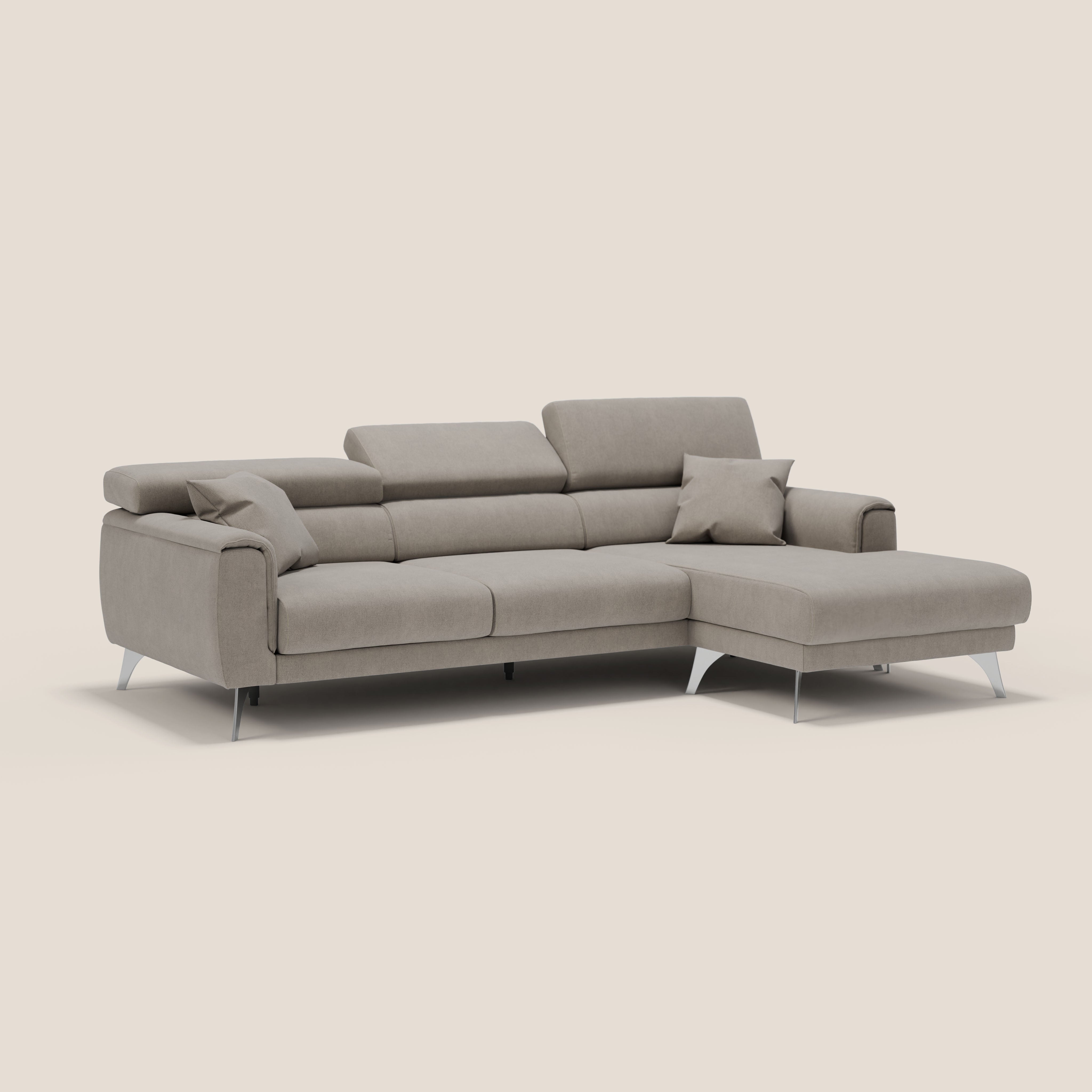 Caravaggio Divano angolare con sedute scorrevoli in tessuto morbido impermeabile T02 beige - divani.store