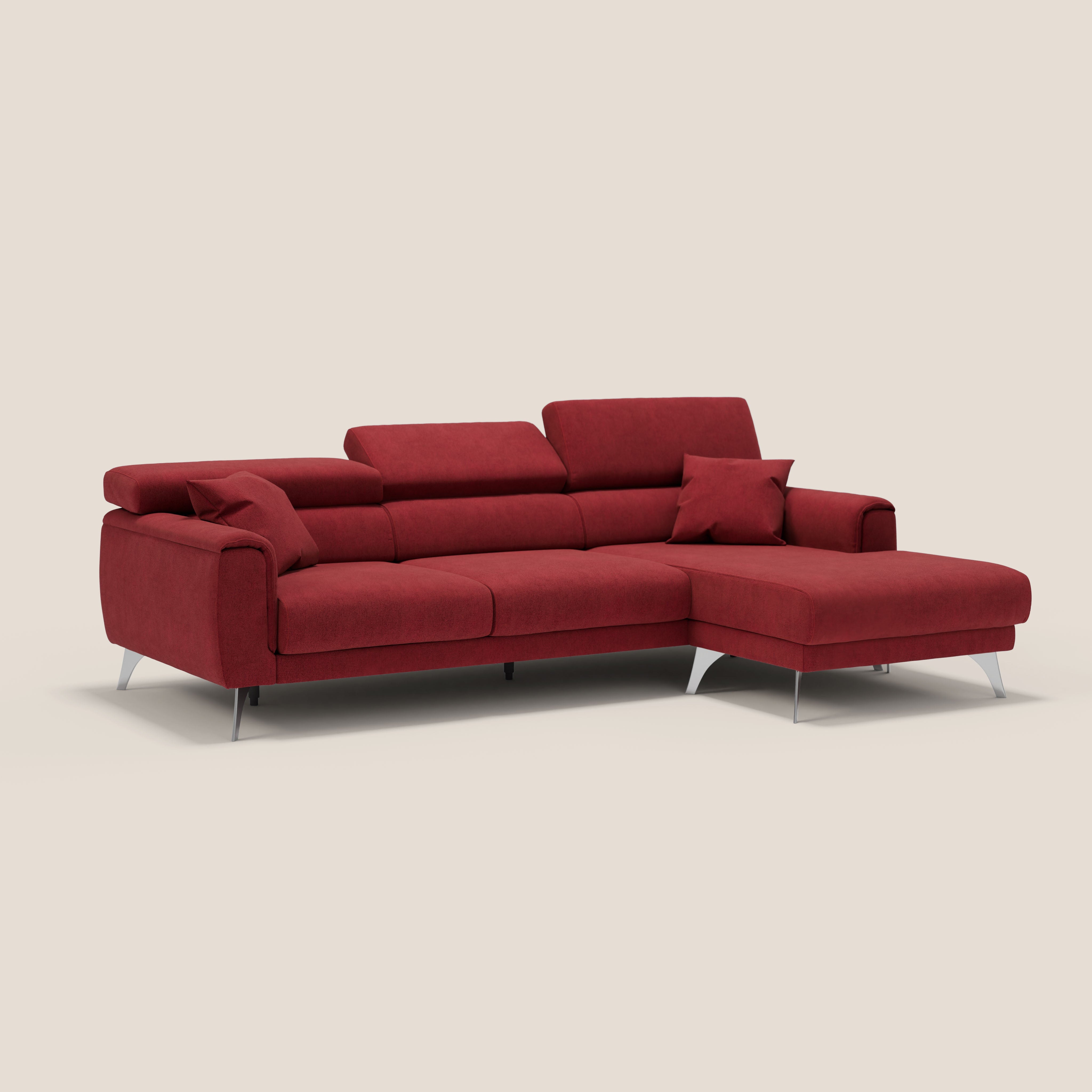 Caravaggio Divano angolare con sedute scorrevoli in tessuto morbido impermeabile T02 rosso - divani.store